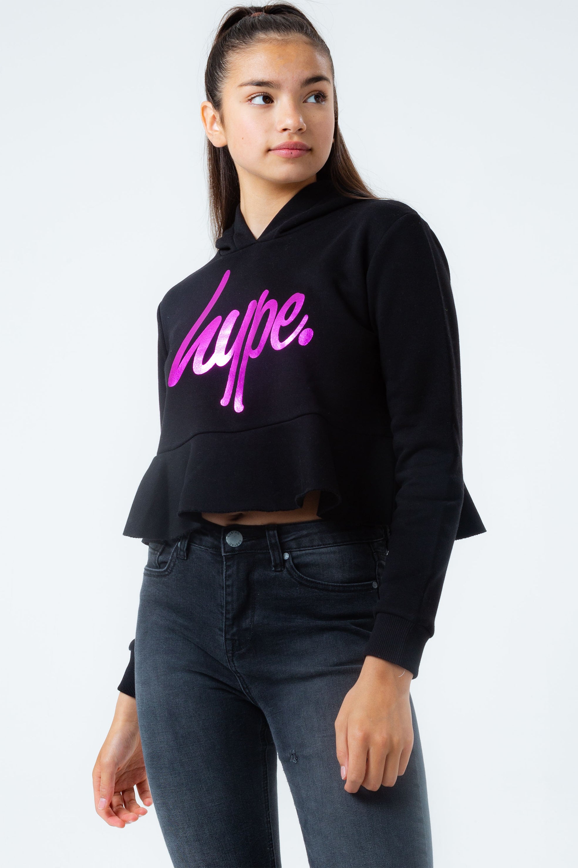 hype holo script girls crop pullover hoodie