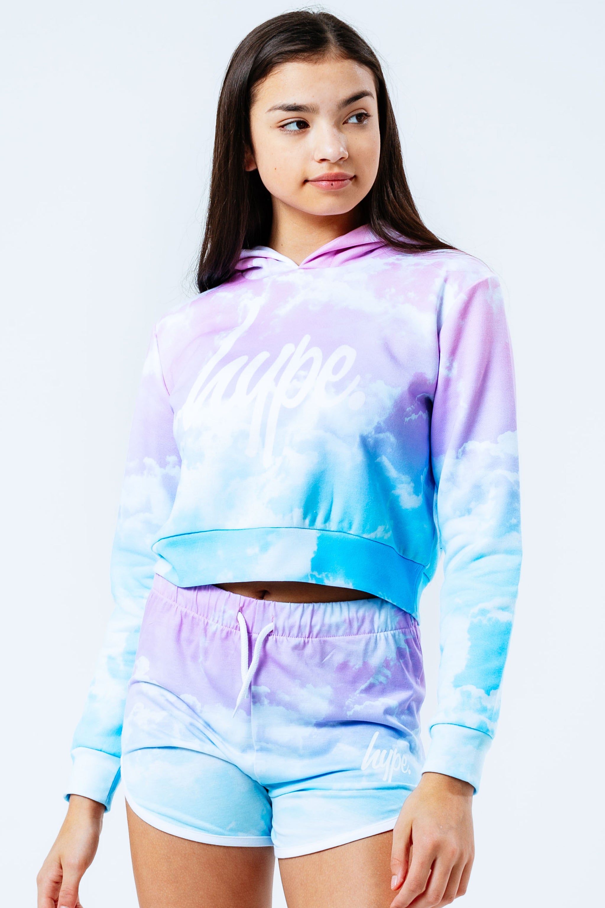 hype pastel cloud girls crop pullover hoodie