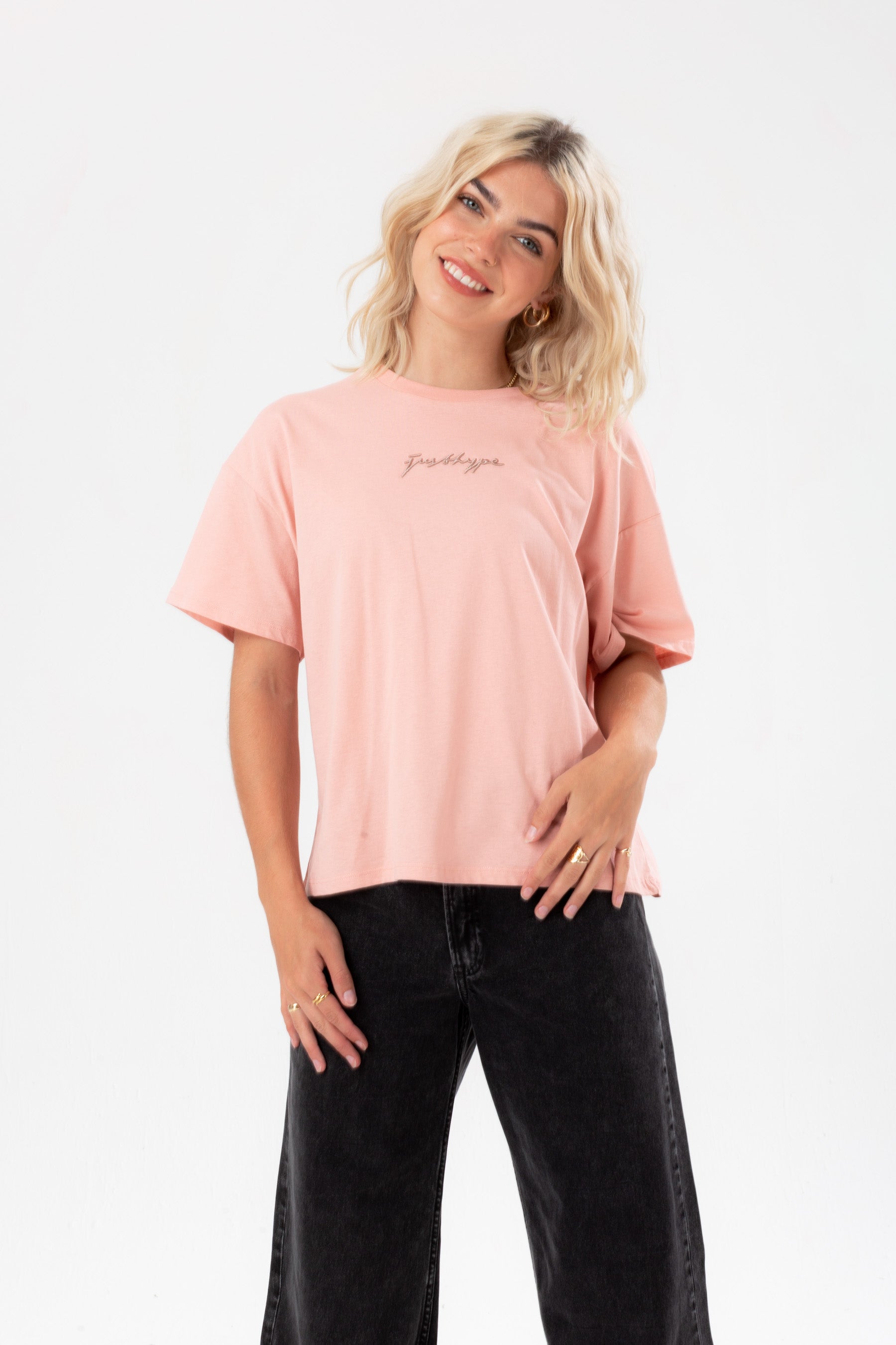 hype womens rose scribble embroidery boxy t-shirt