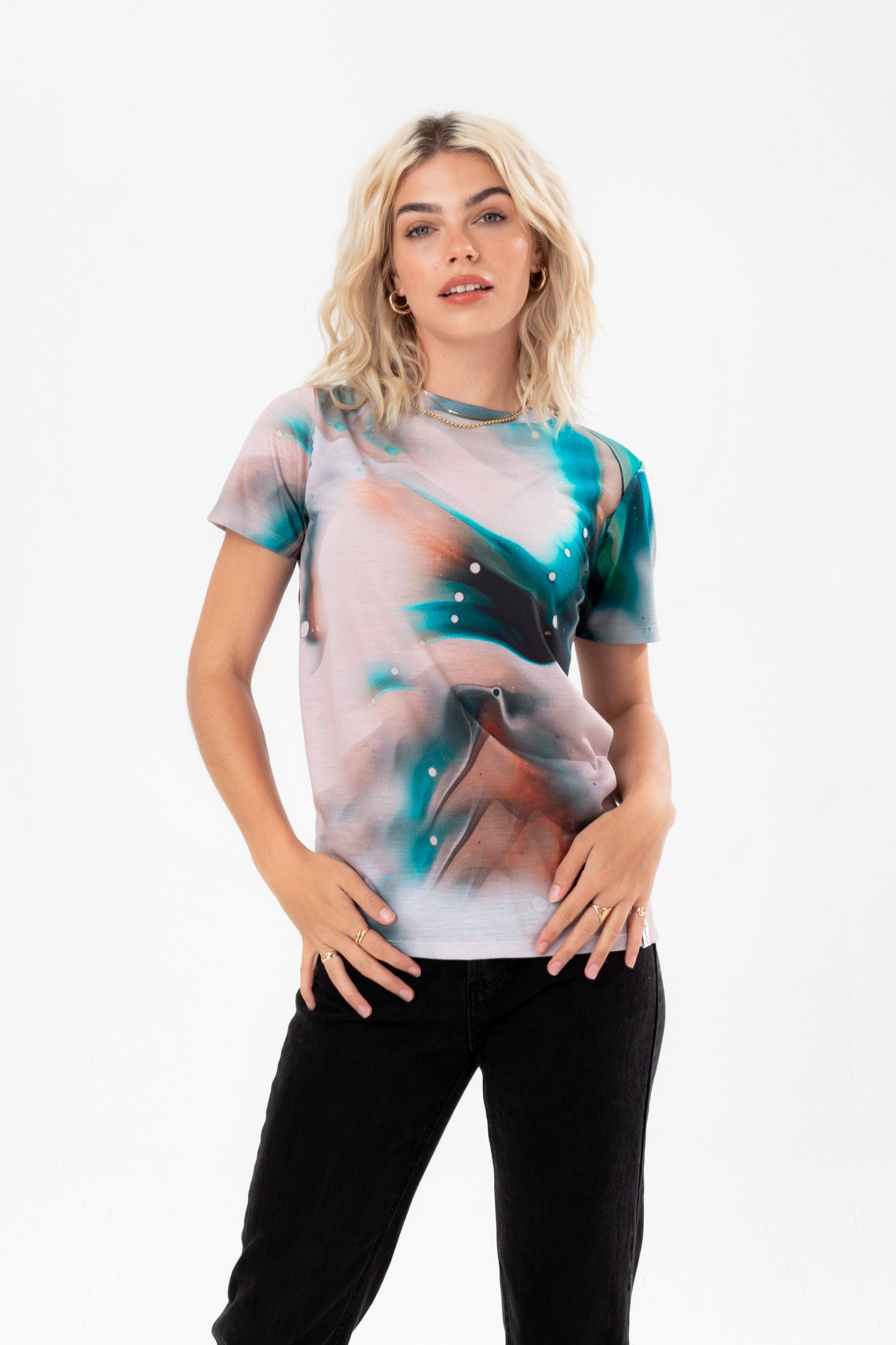 hype womens milk marble justhype woven tab t-shirt