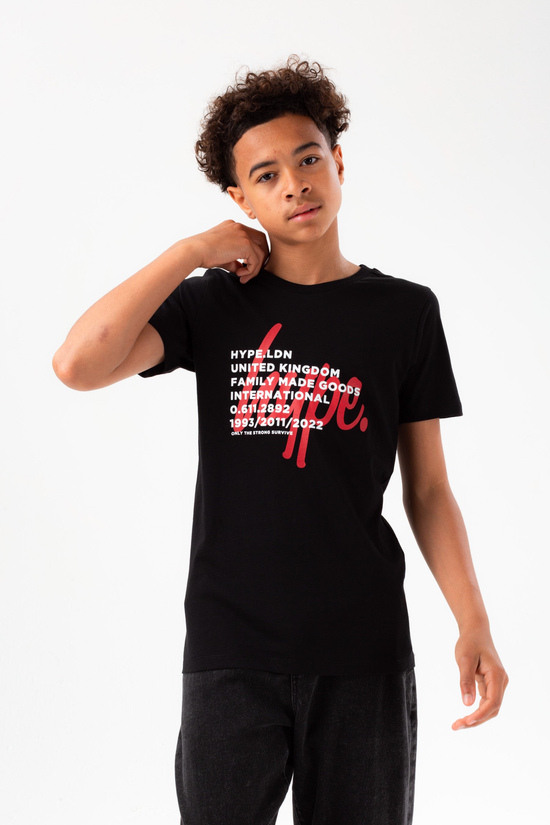 hype boys black hype text overlay script t-shirt