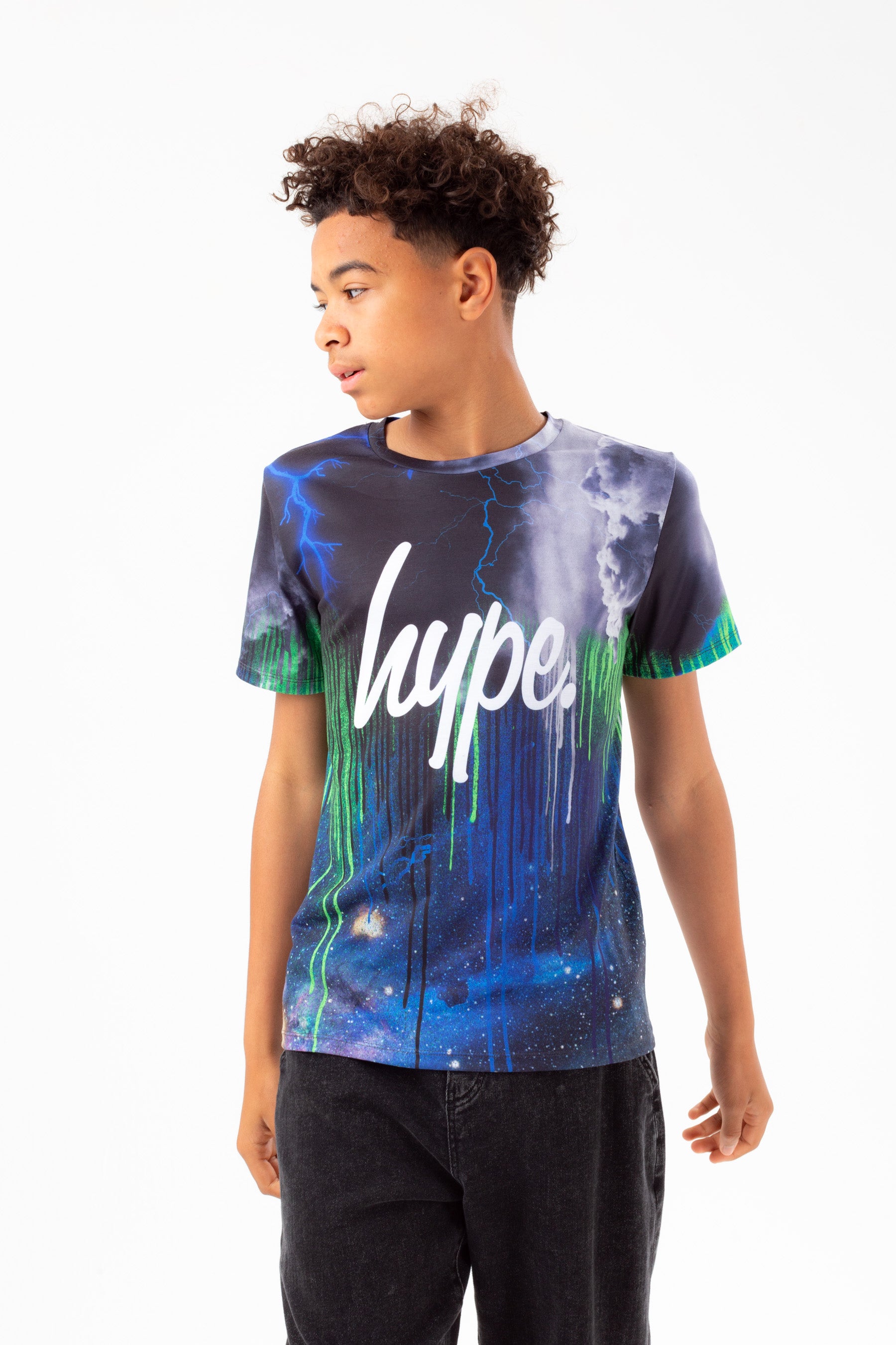 hype boys navy storm drips script t-shirt