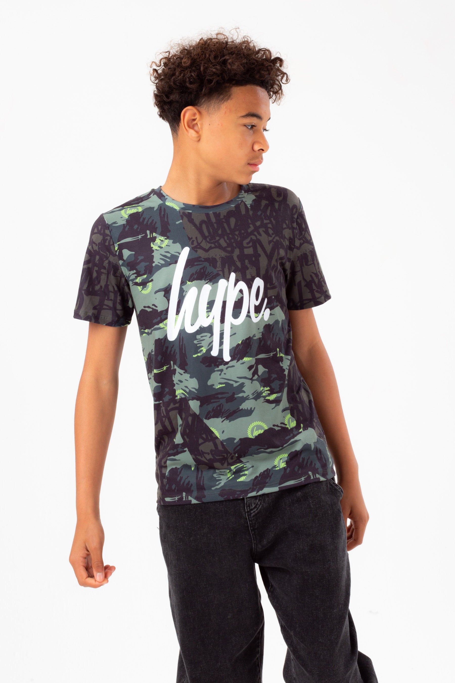 hype boys khaki tyler camo script t-shirt