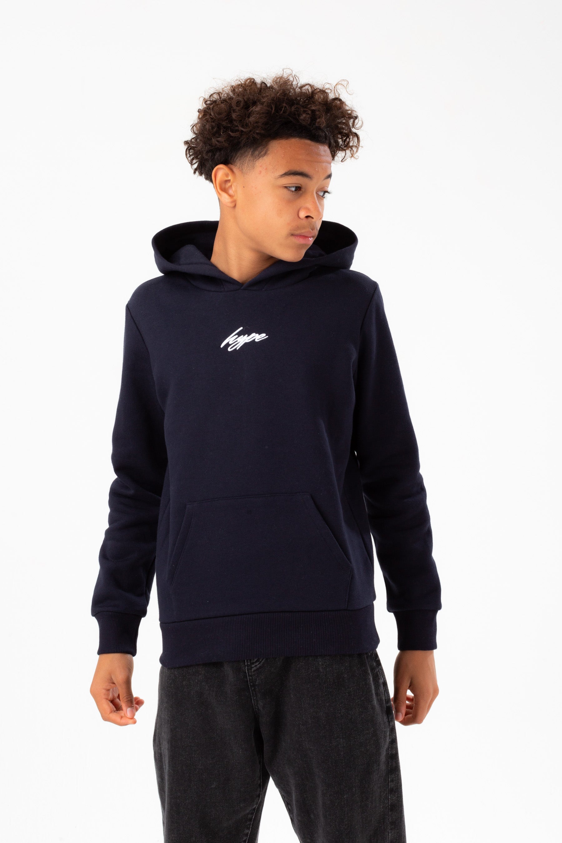 hype boys navy scribble embroidery hoodie