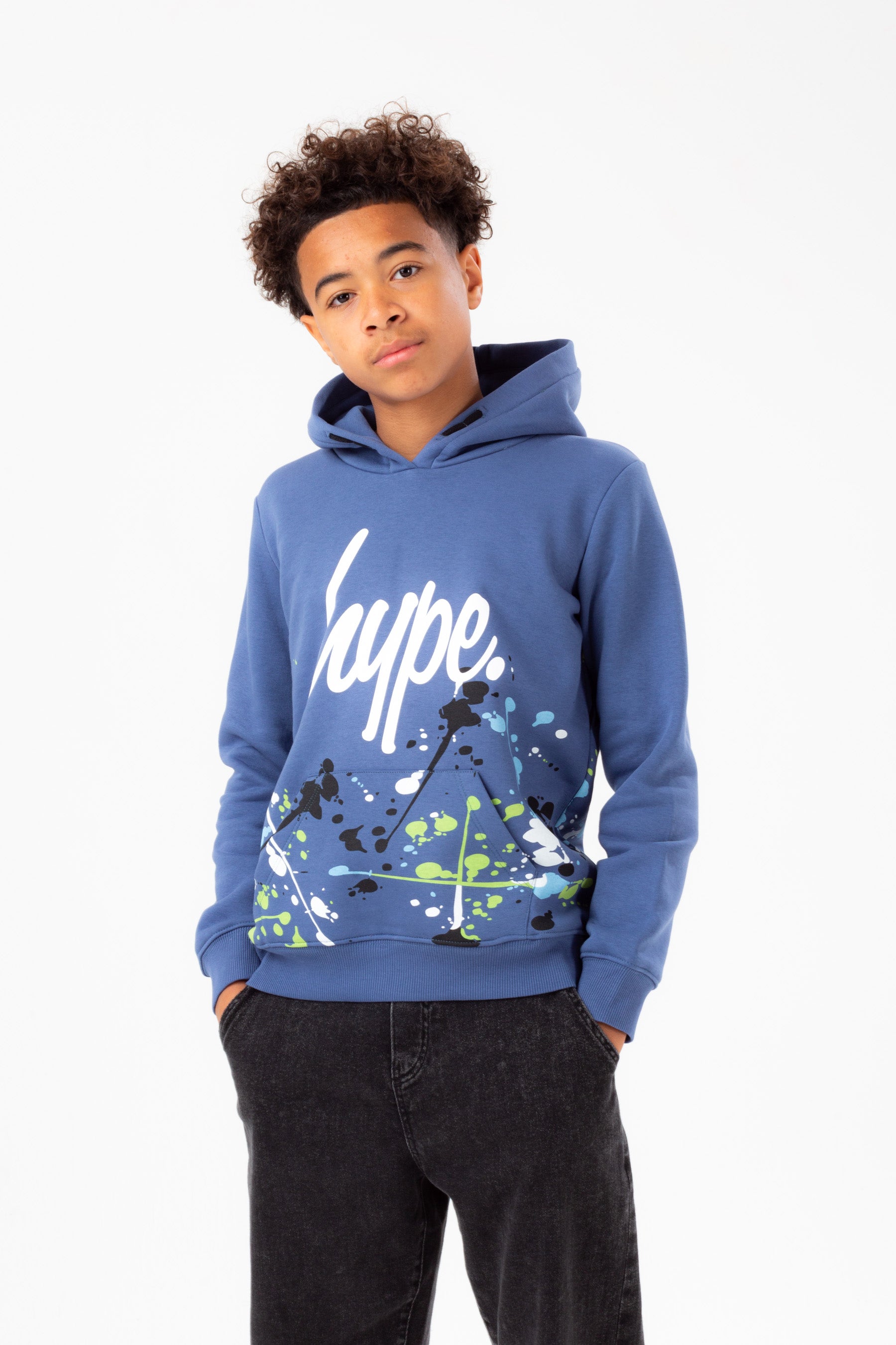 hype boys cobalt splat script hoodie