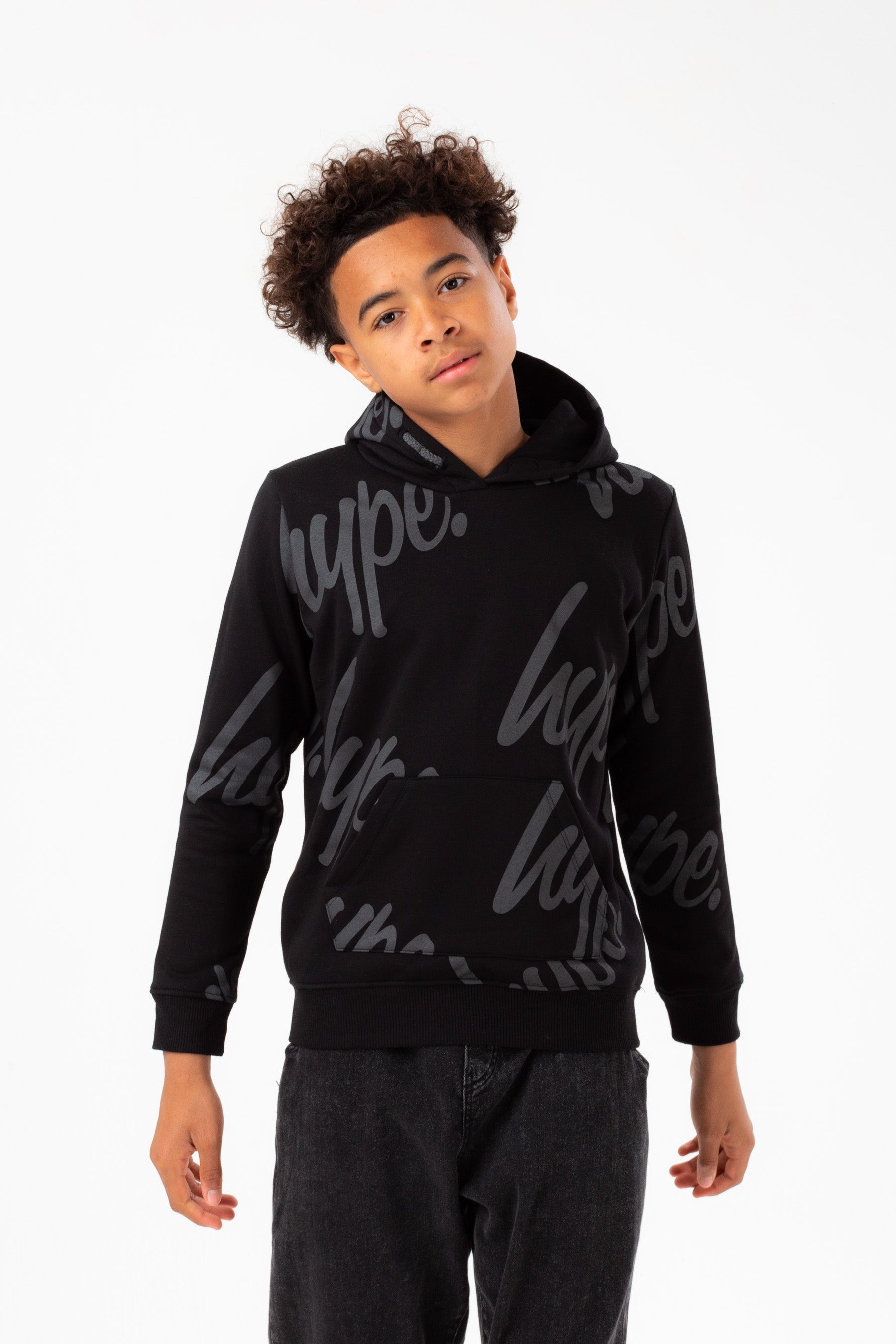 hype boys black hype aop script hoodie