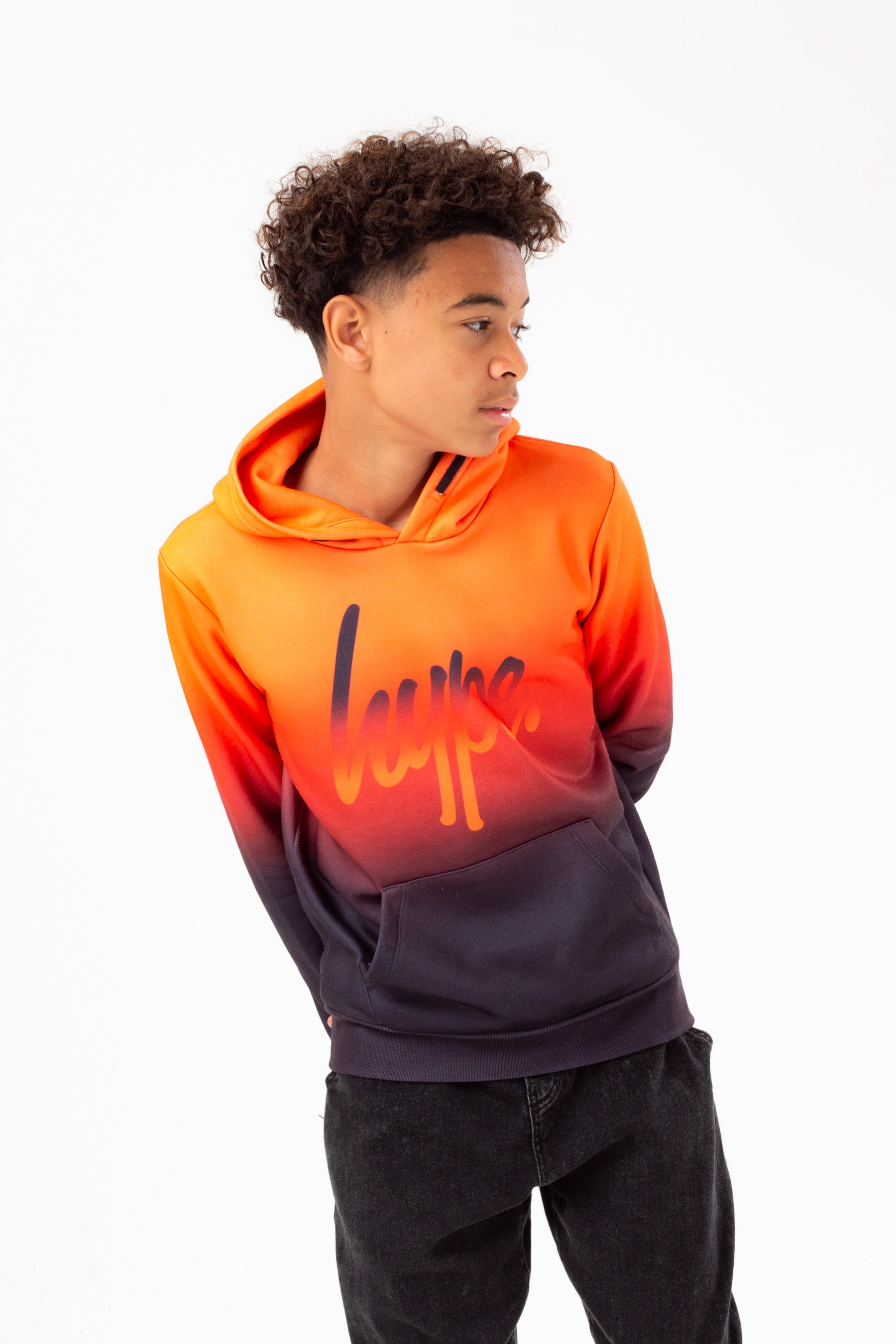 hype boys red black fade script hoodie