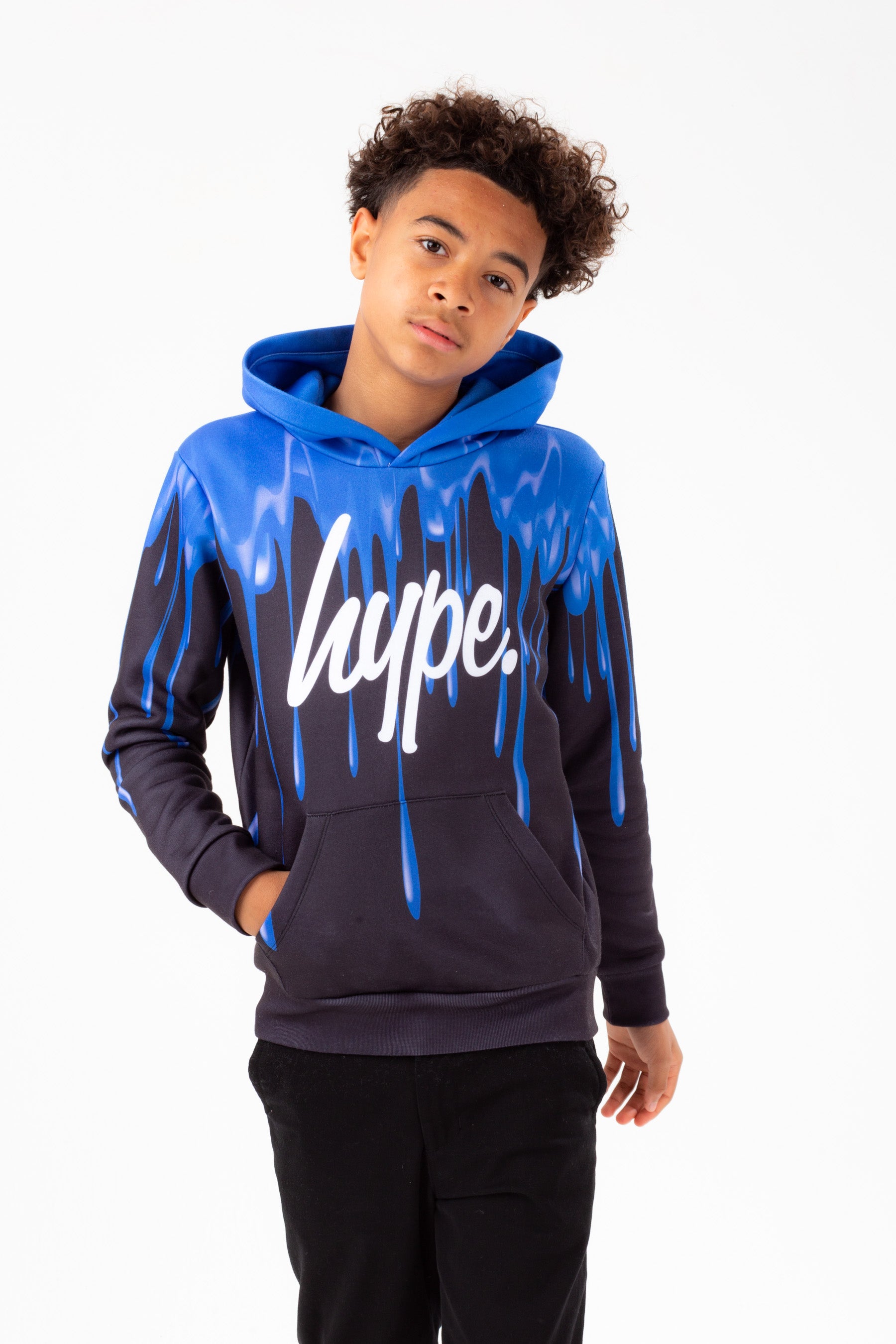 hype boys black blue slime drips script hoodie