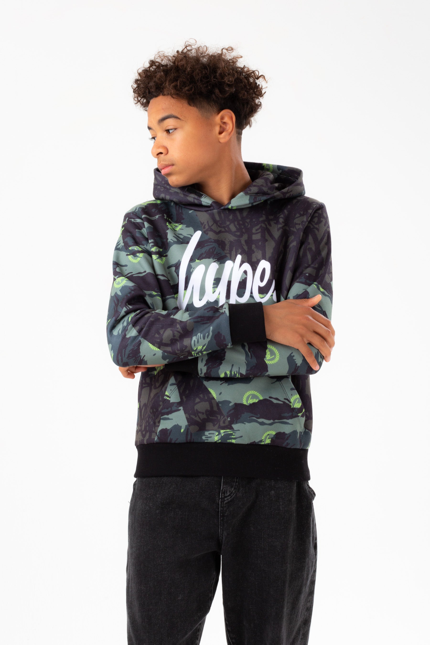 hype boys khaki tyler camo script hoodie