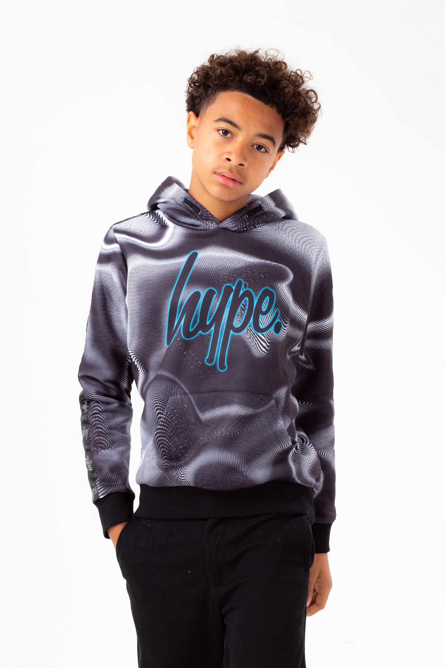 hype boys mono line wave blue outline script hoodie