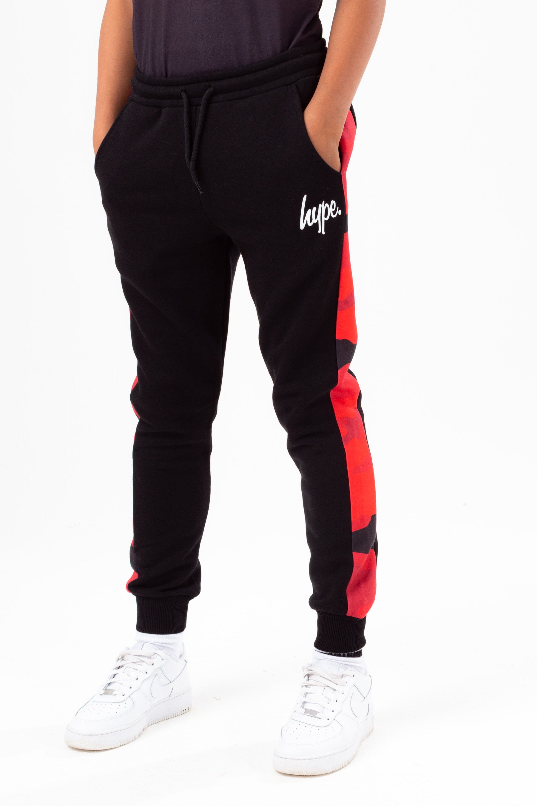 hype boys red camo panel script joggers