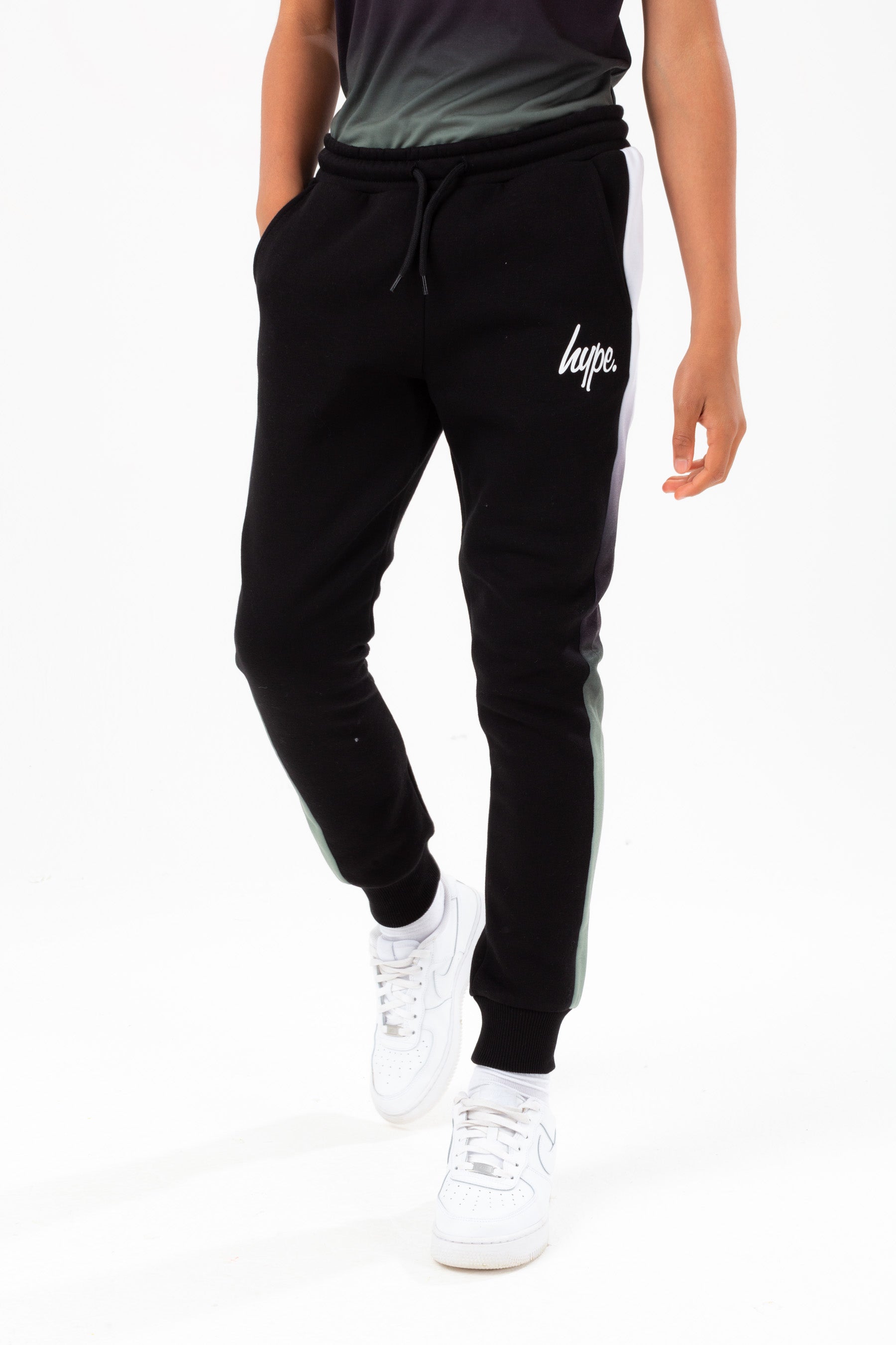 hype boys black mono panel script joggers