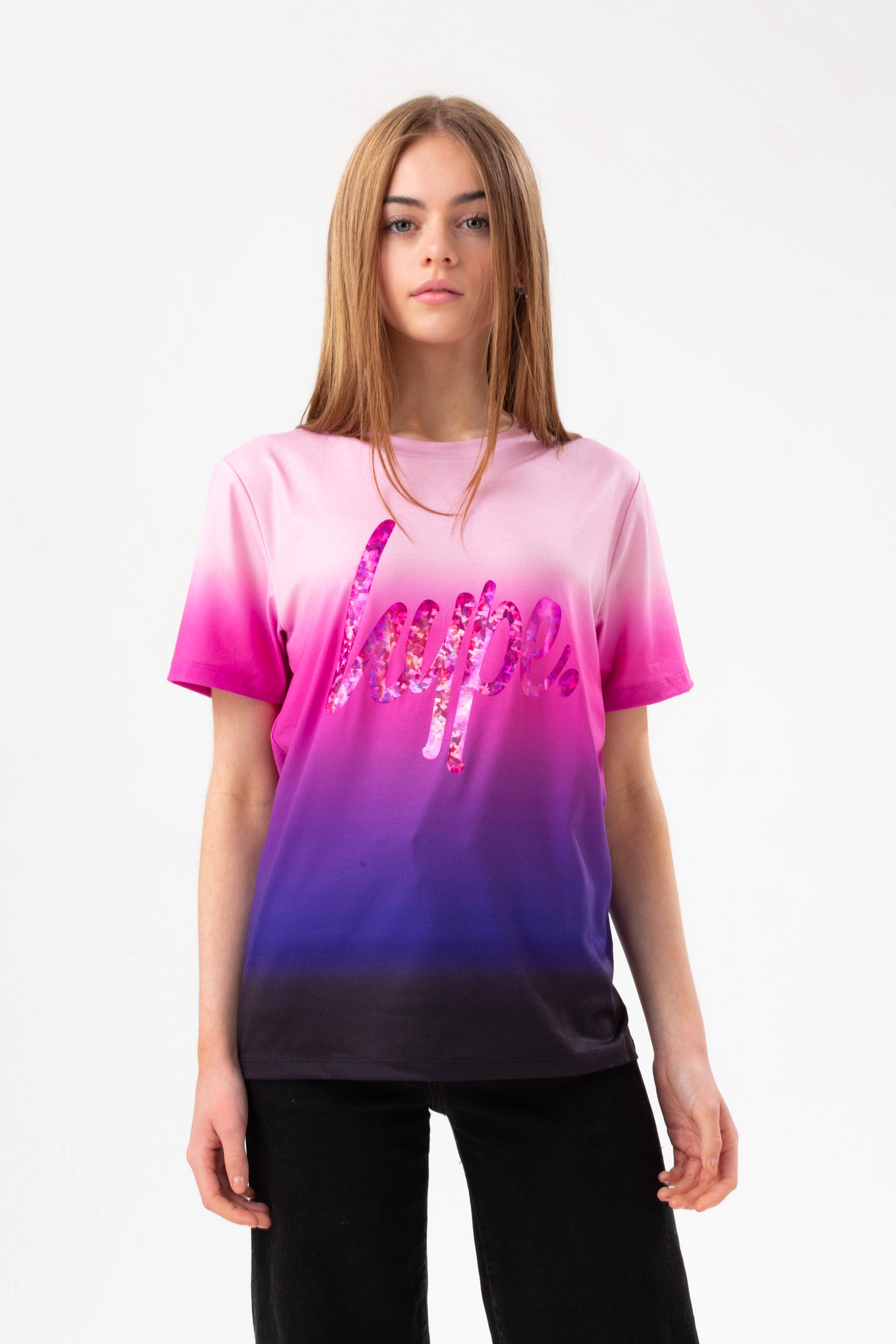 hype girls purple fade pink foil script t-shirt