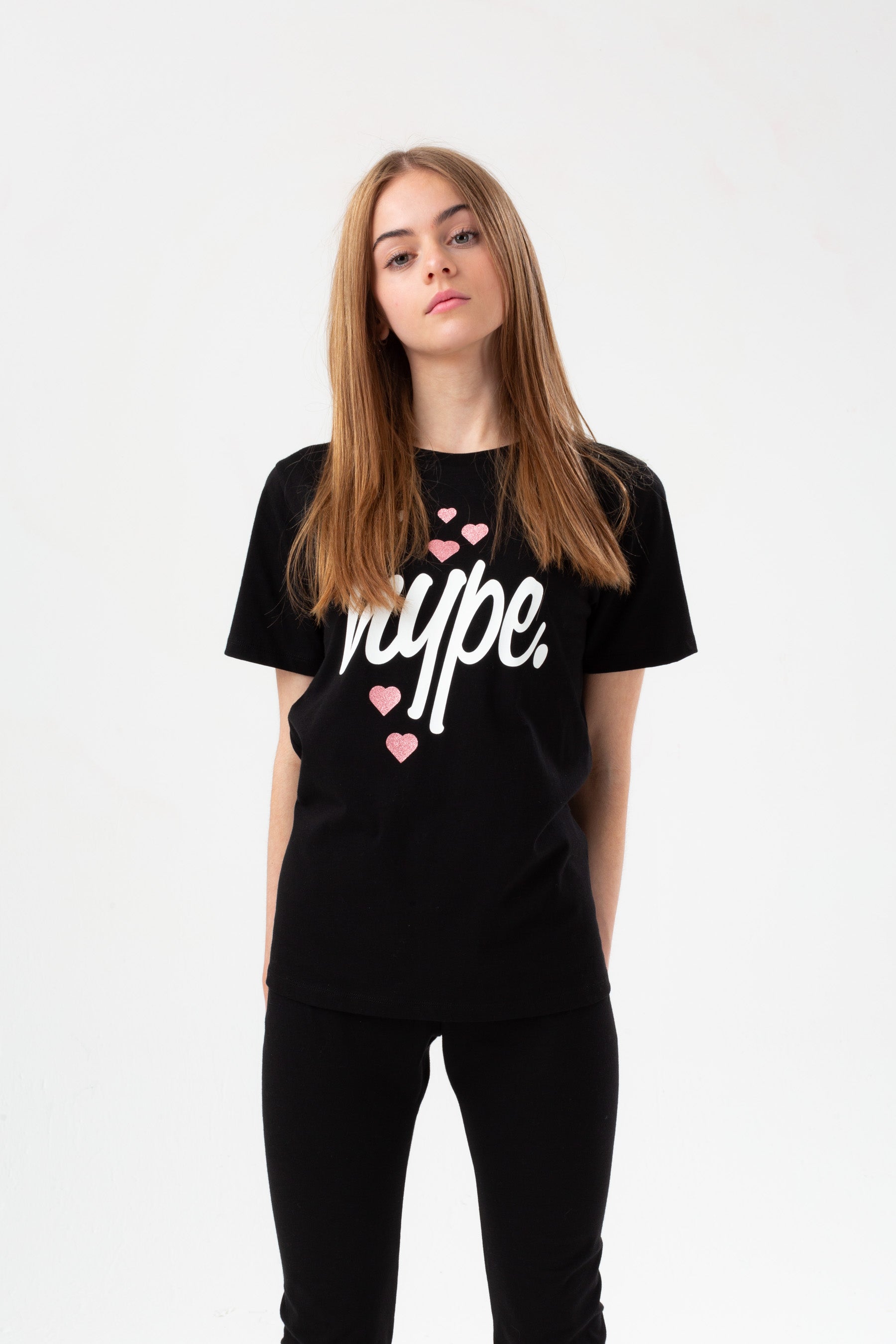 hype girls black heart hype script t-shirt