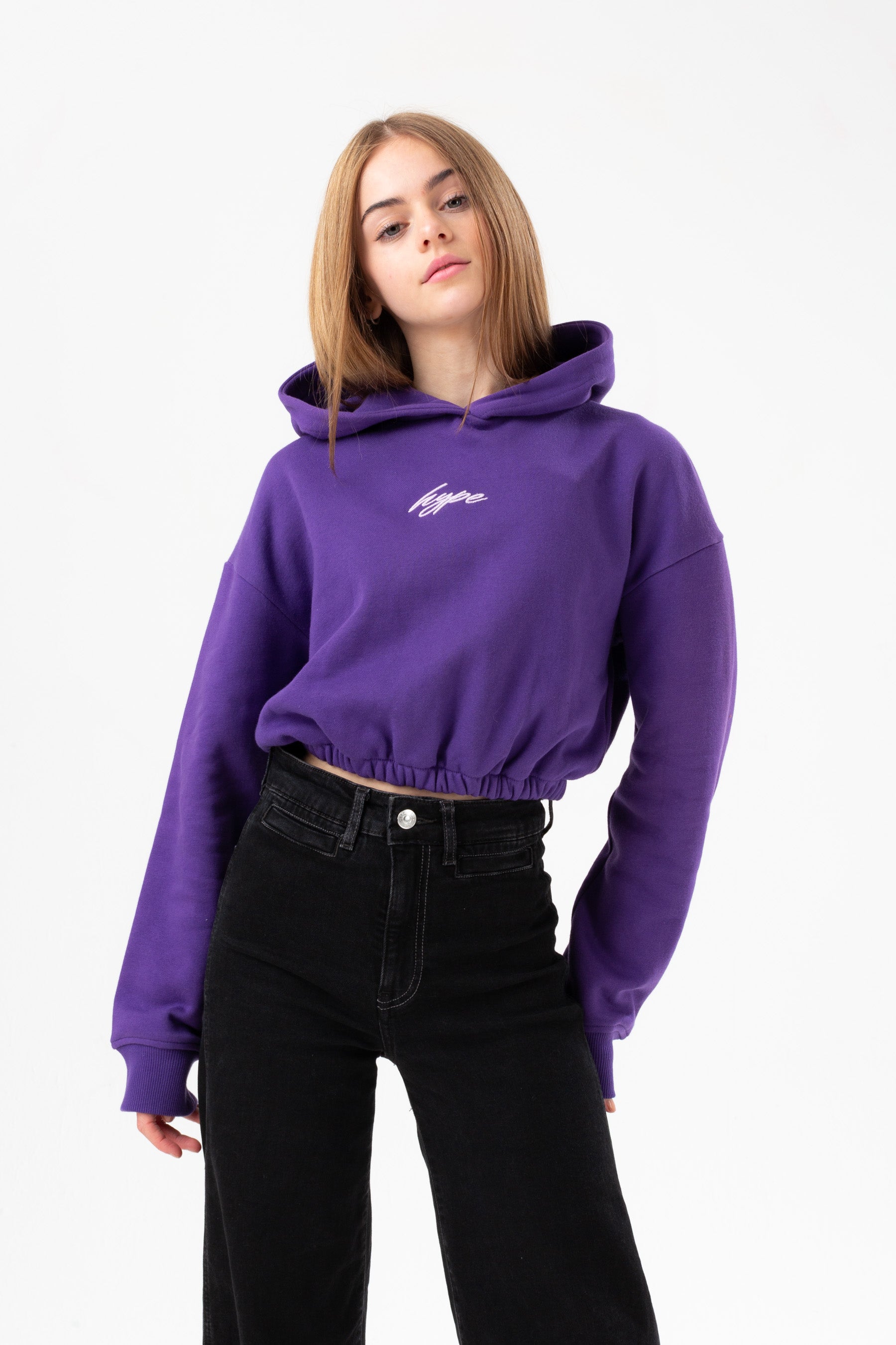 hype girls purple scribble embroidery cropped hoodie