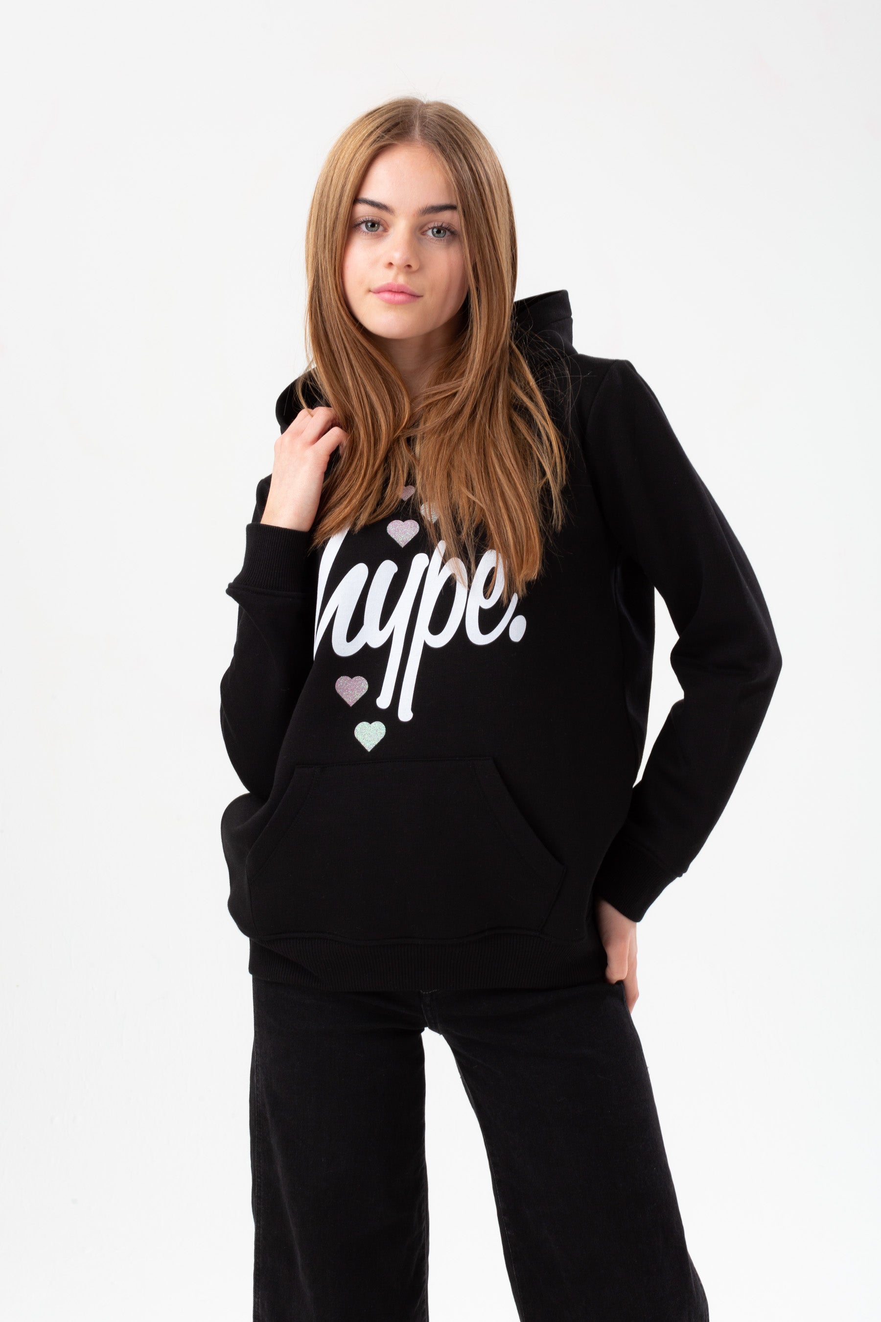 hype girls black hearts hype script hoodie