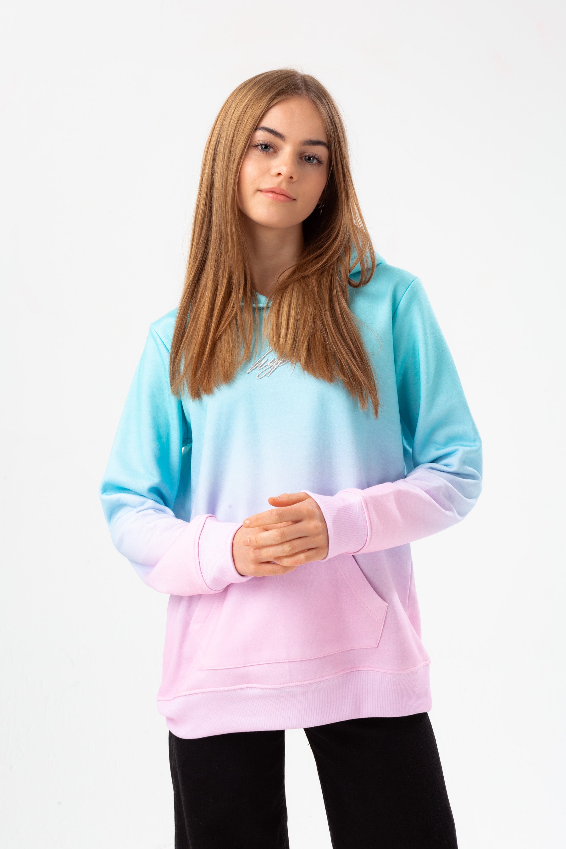 hype girls mint fade silver foil scribble hoodie