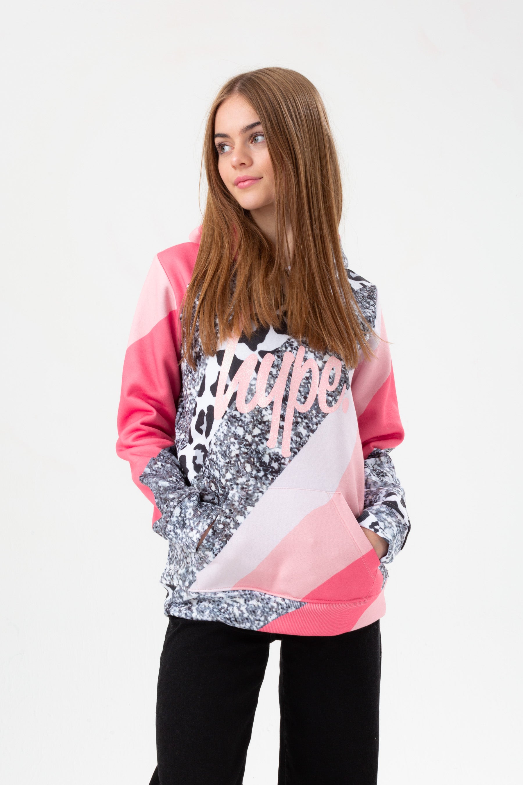 hype girls pink glitter wave script hoodie