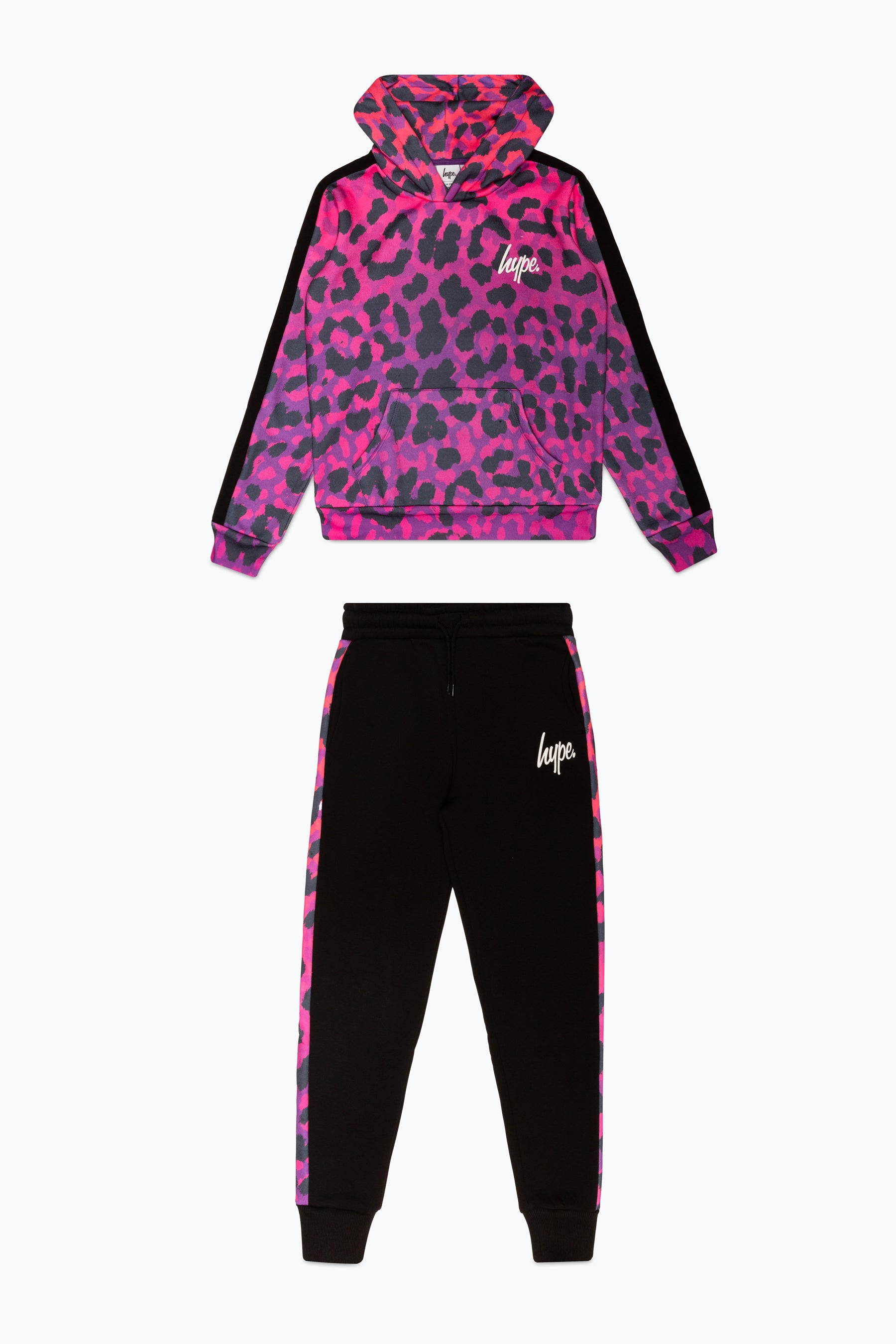 hype girls black pink love leopard panel script tracksuit