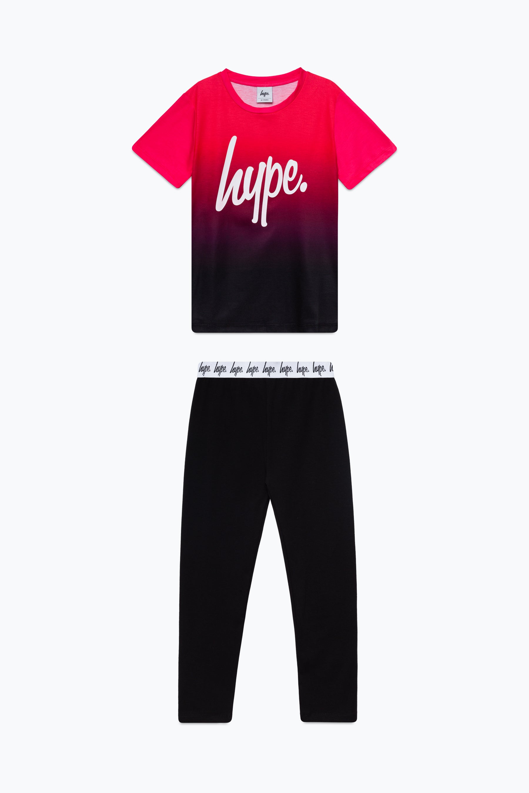 hype girls pink black fade script t-shirt and leggings set