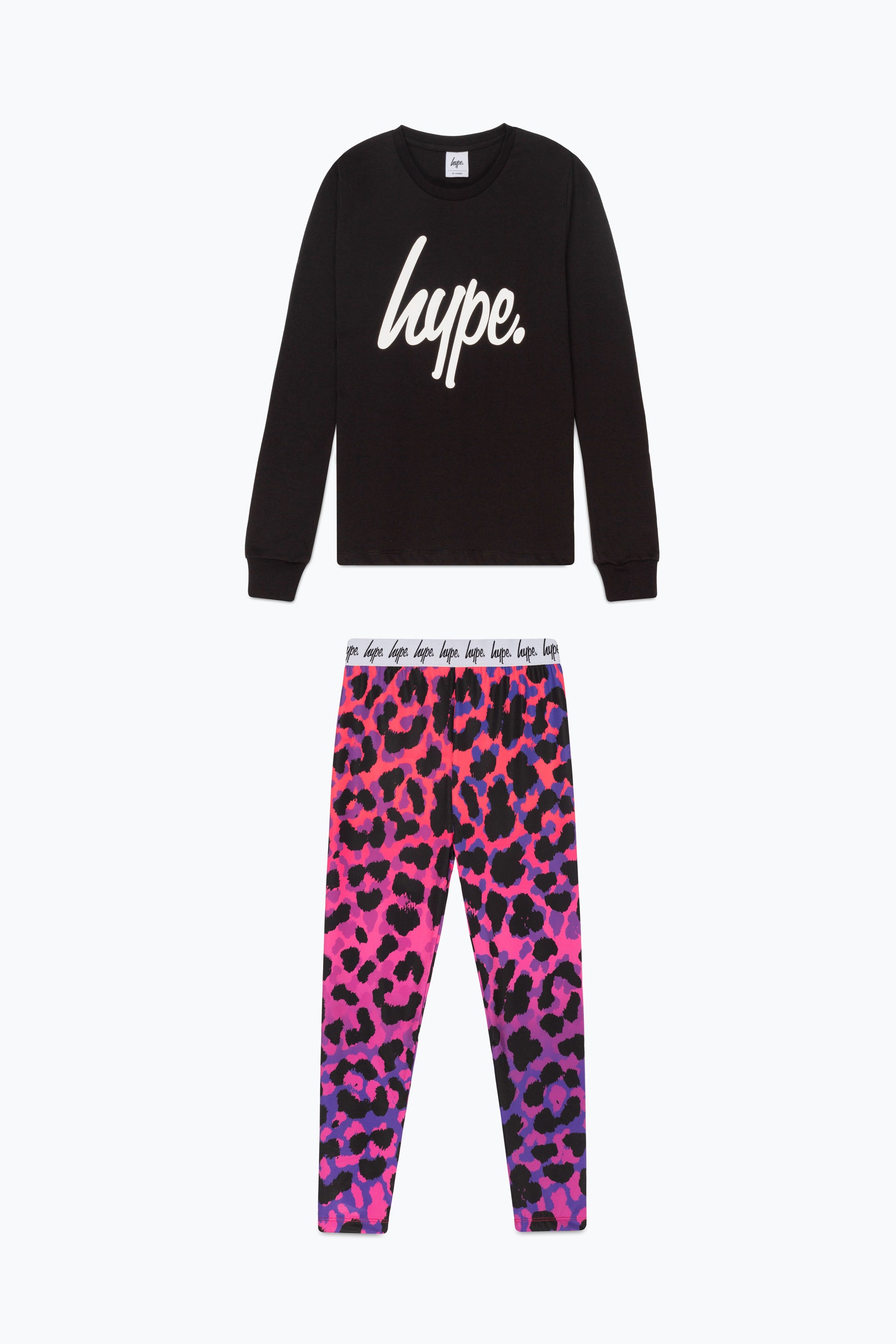 hype girls black love leopard l/s t-shirt and leggings set