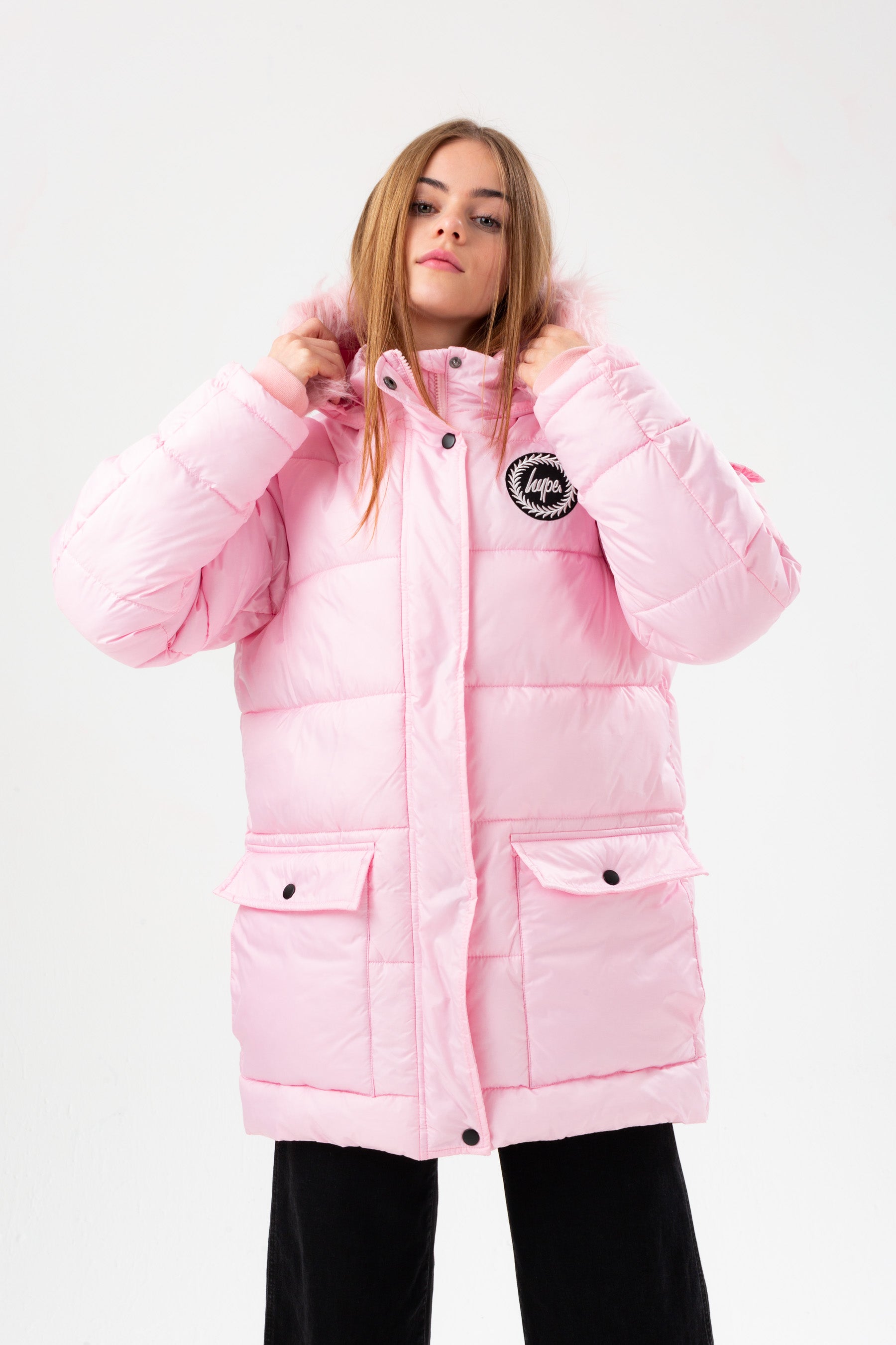hype girls tickled pink padded explorer crest jacket