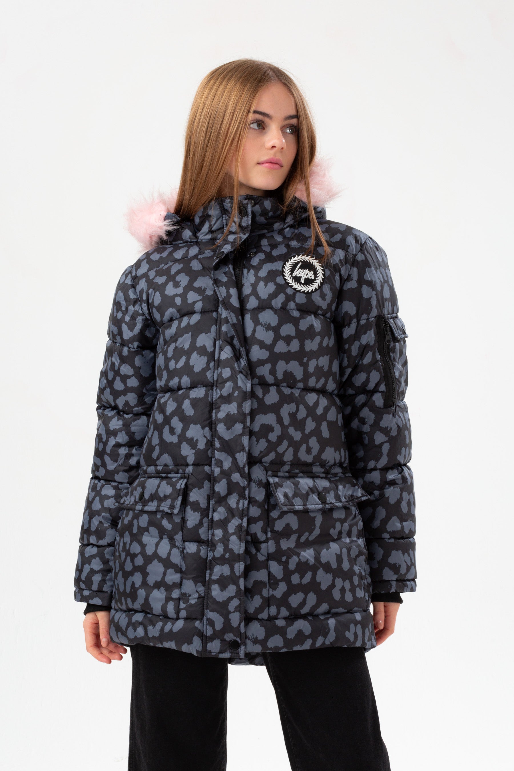 hype girls mono camo padded explorer crest jacket