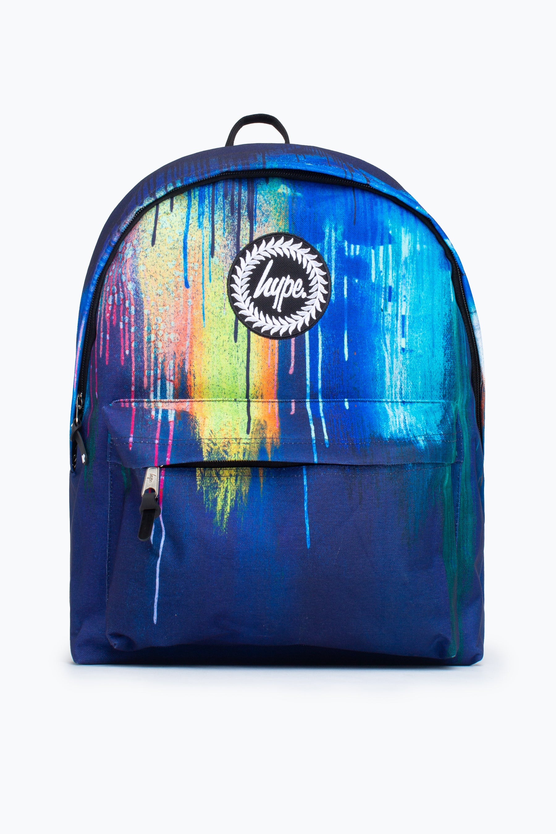 hype unisex navy watercolour drips crest backpack