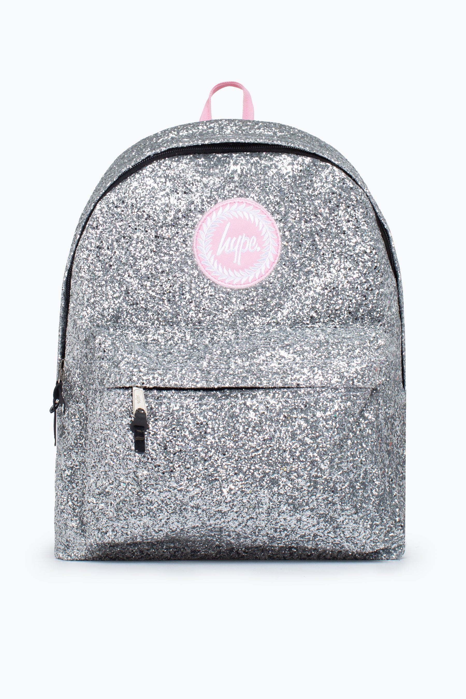 hype unisex silver glitter pink crest backpack