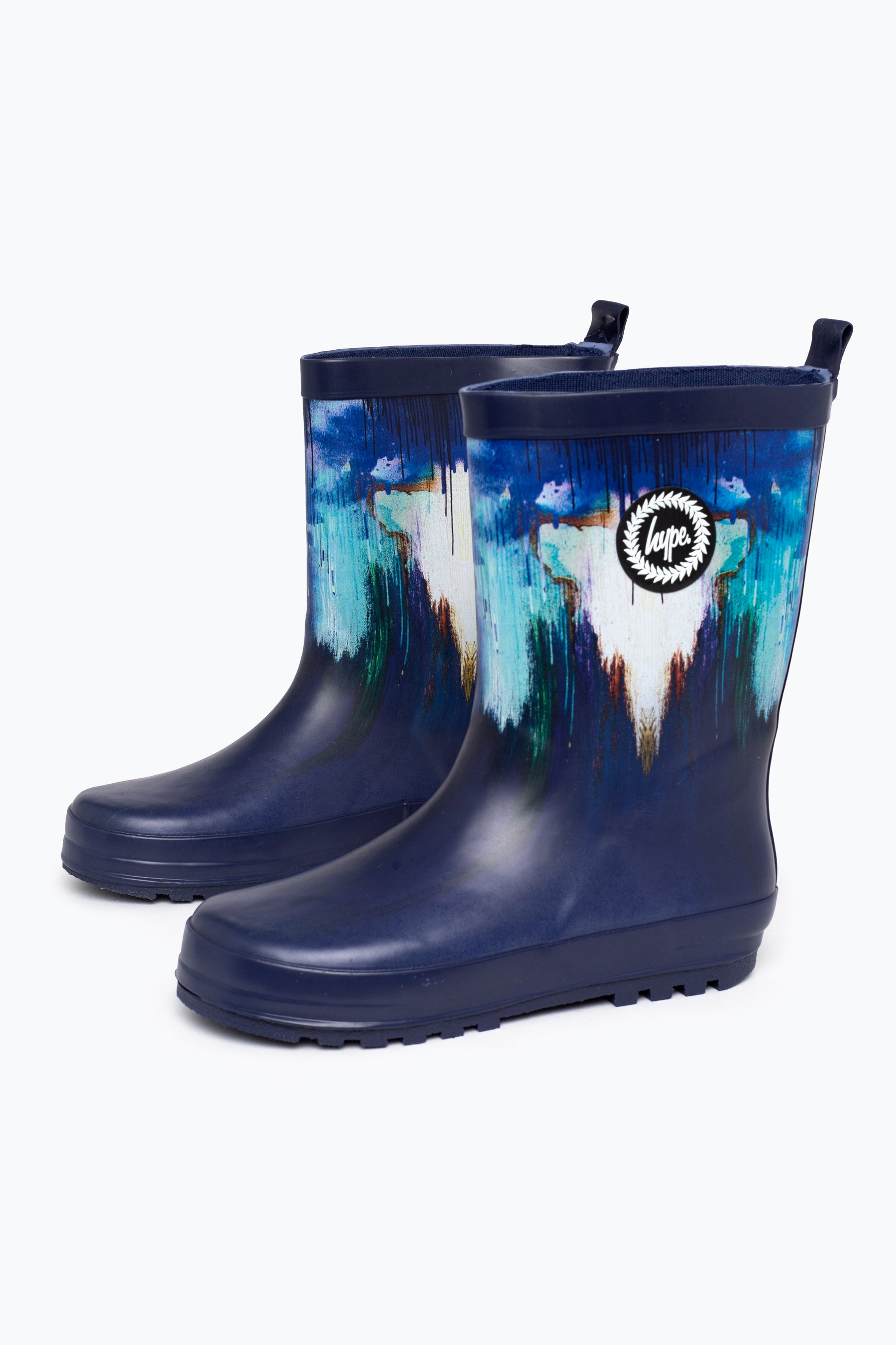 hype kids unisex navy watercolour drips crest wellies