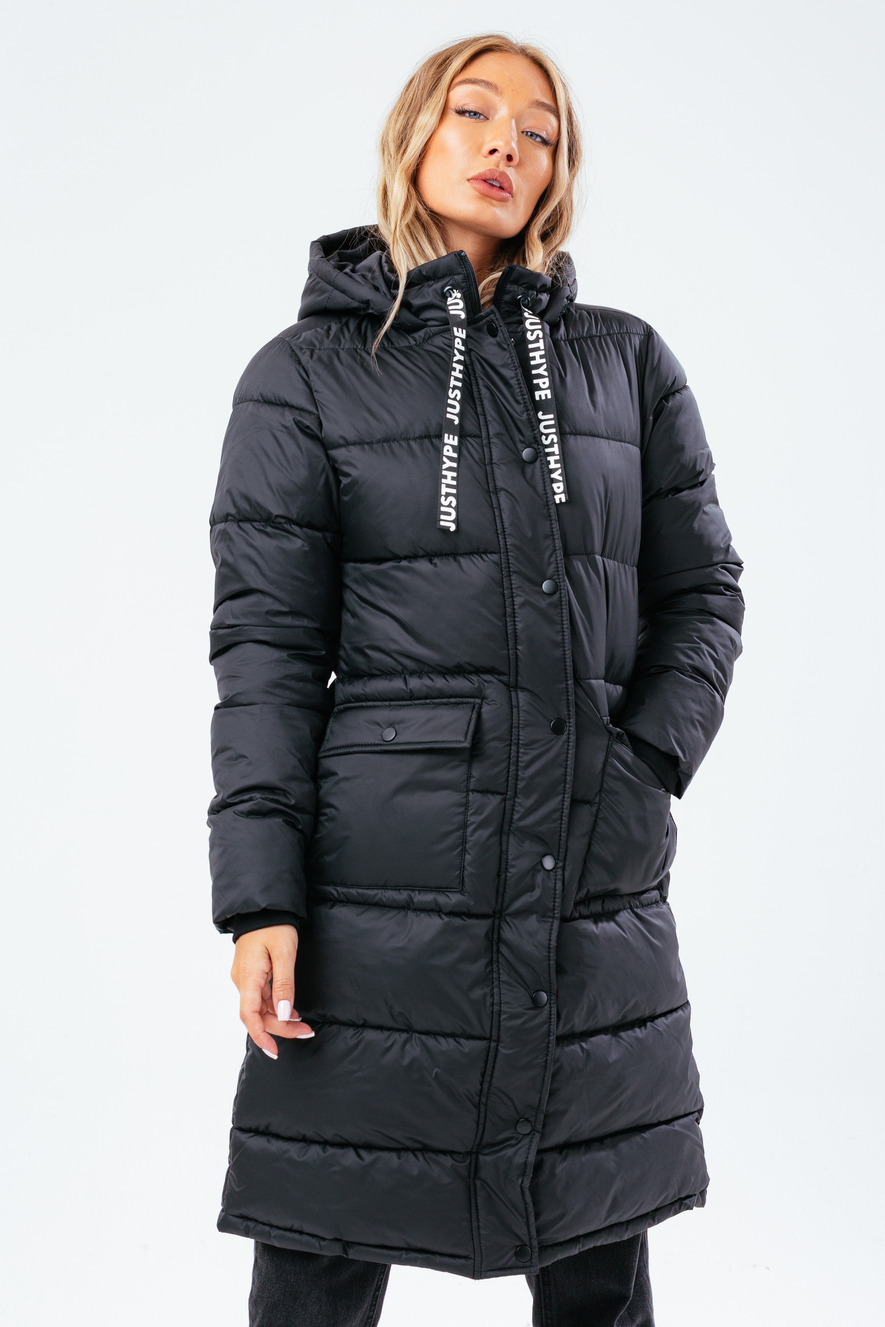 hype black longline parka women’s jacket