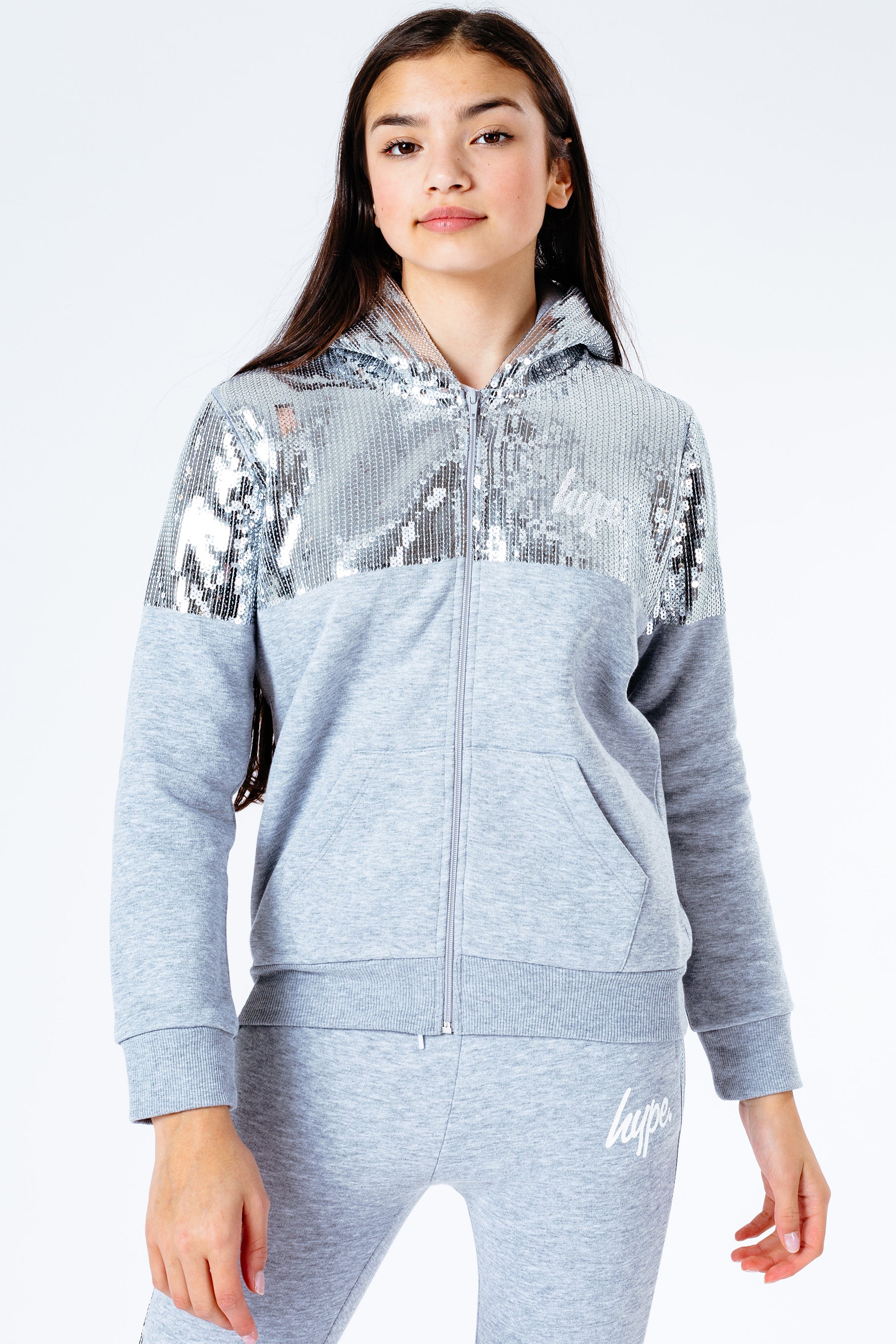 hype silver sequin girls zip hoodie