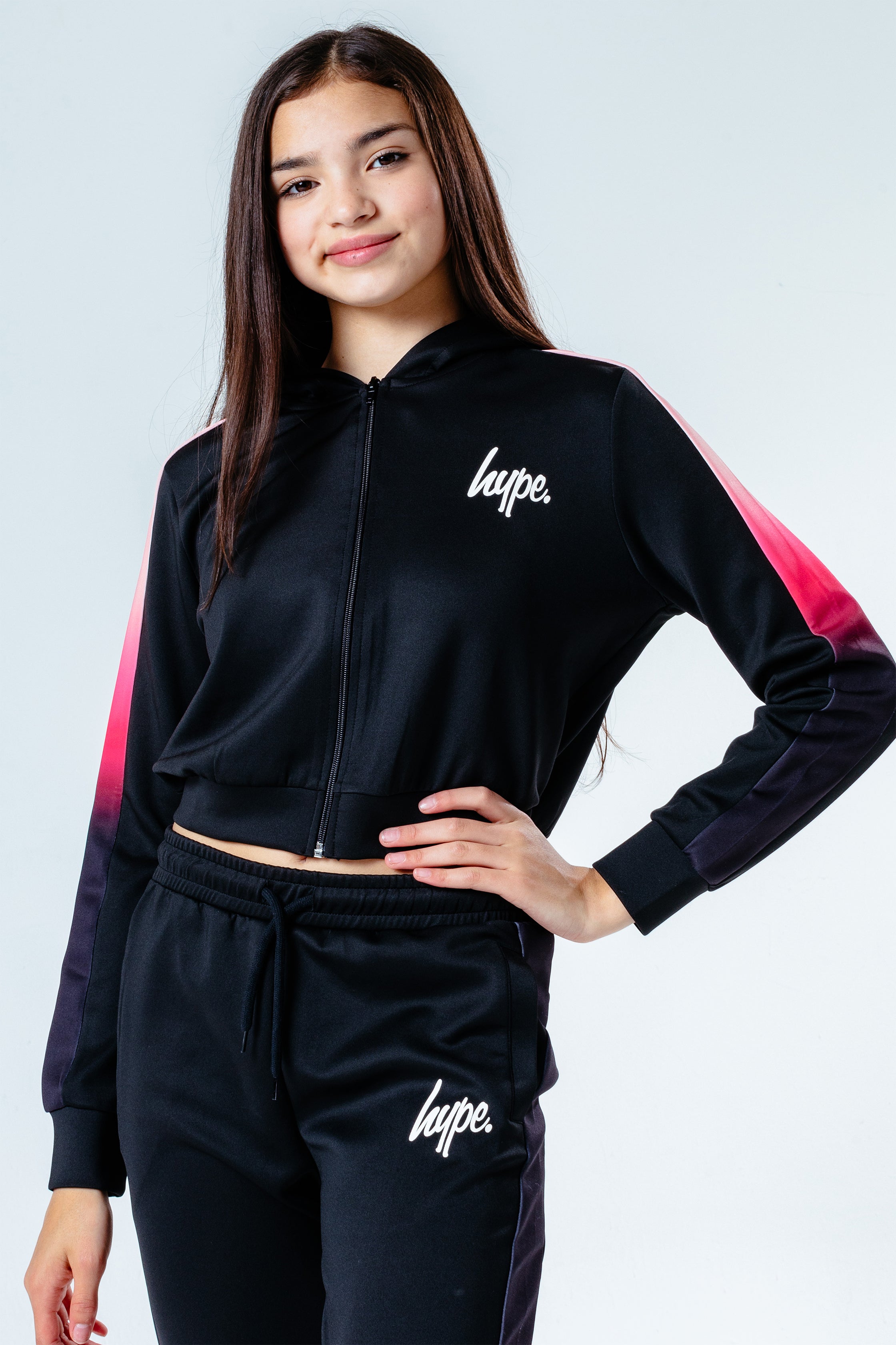 hype pink fade girls track hoodie