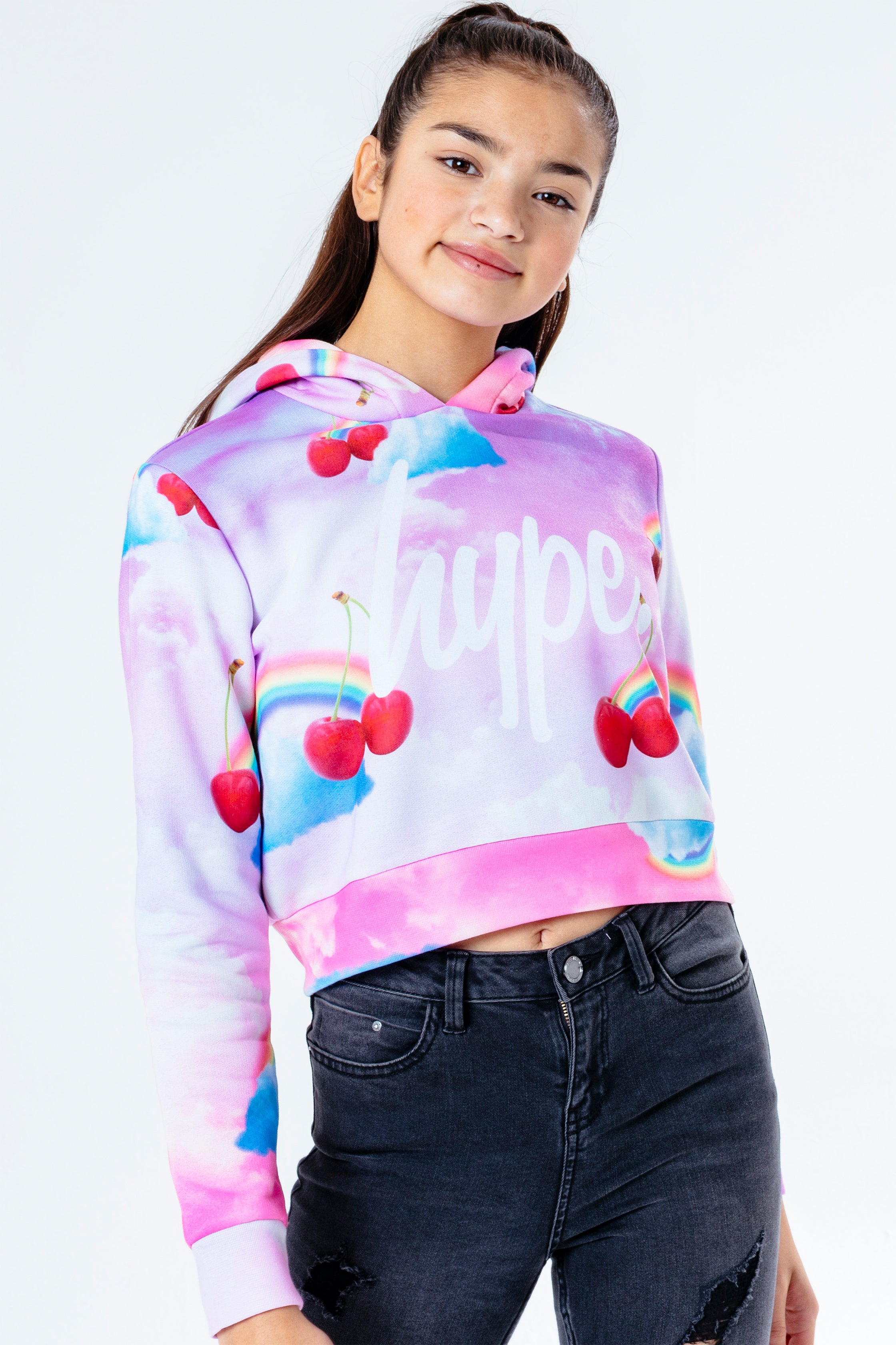 hype cherry sky girls crop pullover hoodie