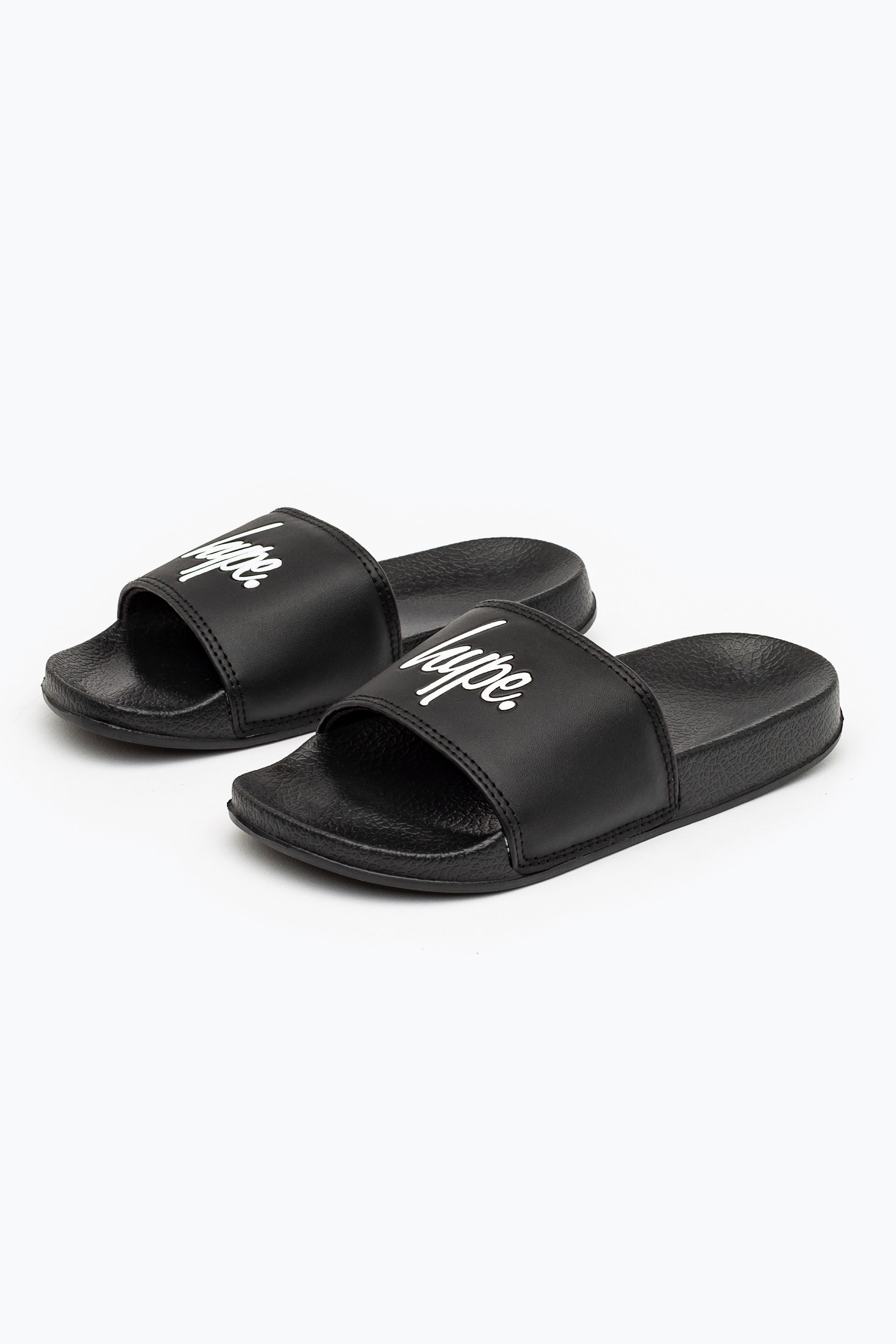 hype black script kids unisex sliders