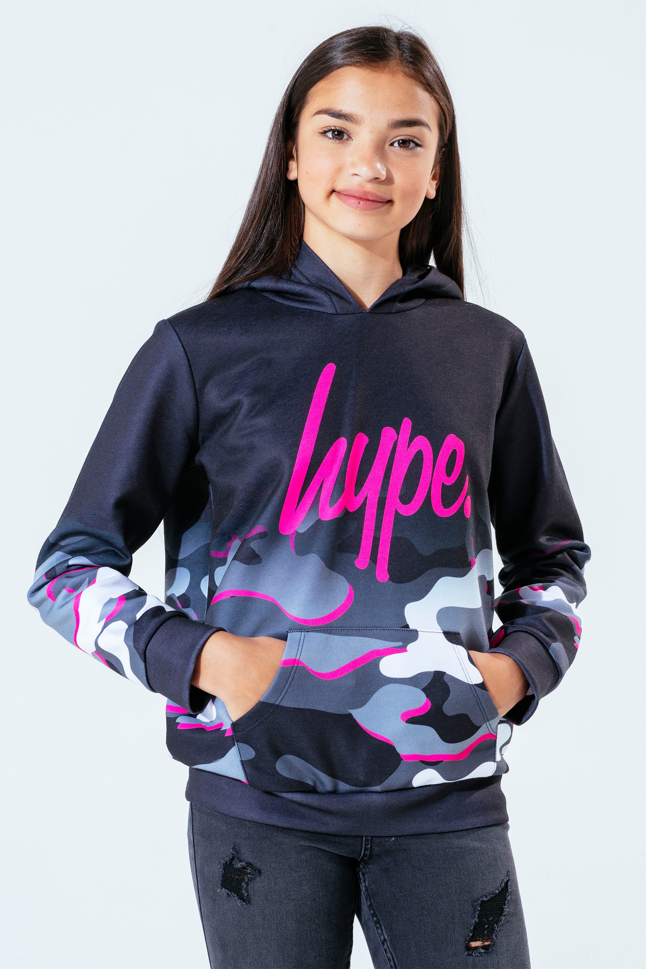 hype pink line camo girls pullover hoodie
