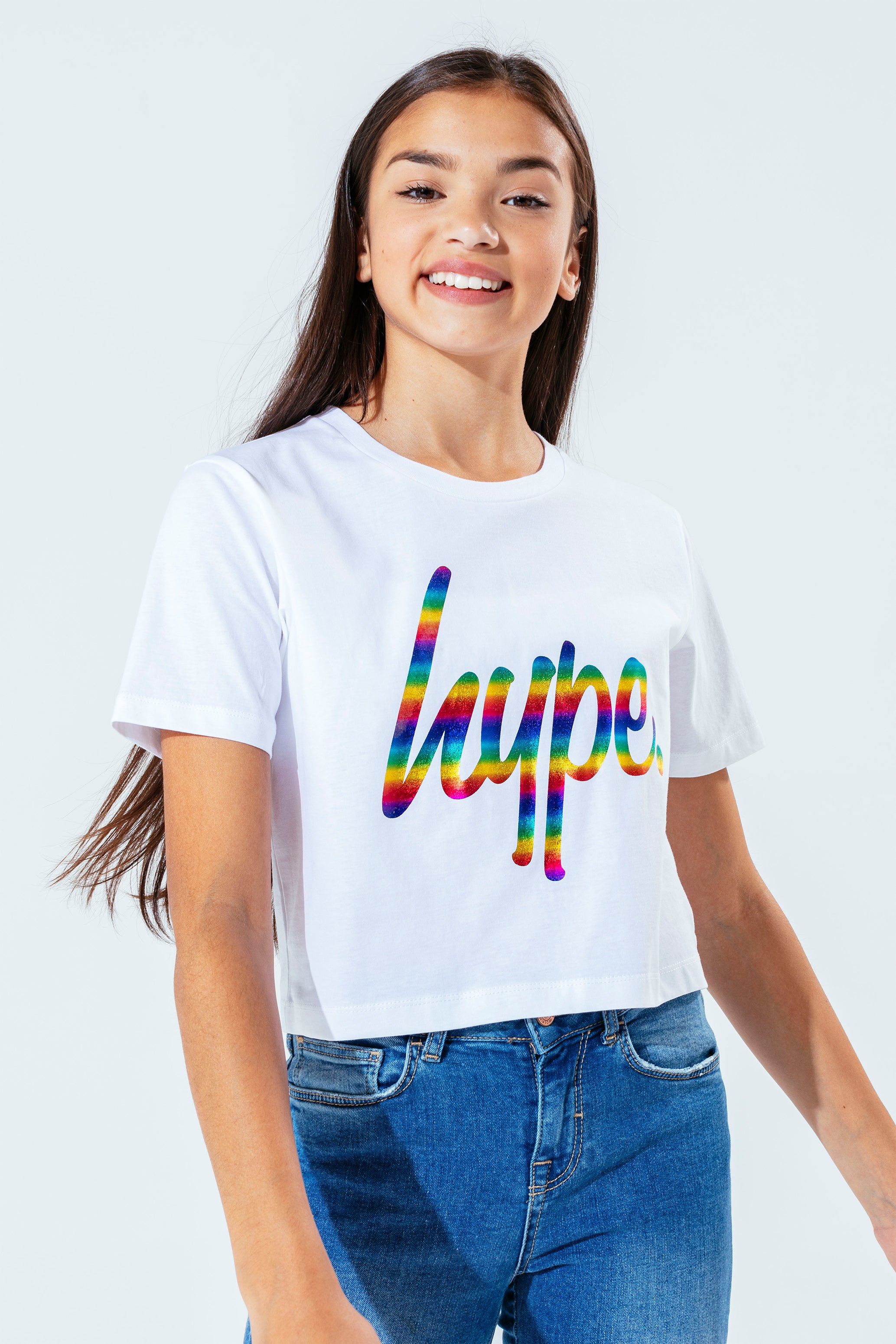 hype rainbow holographic girls crop t-shirt