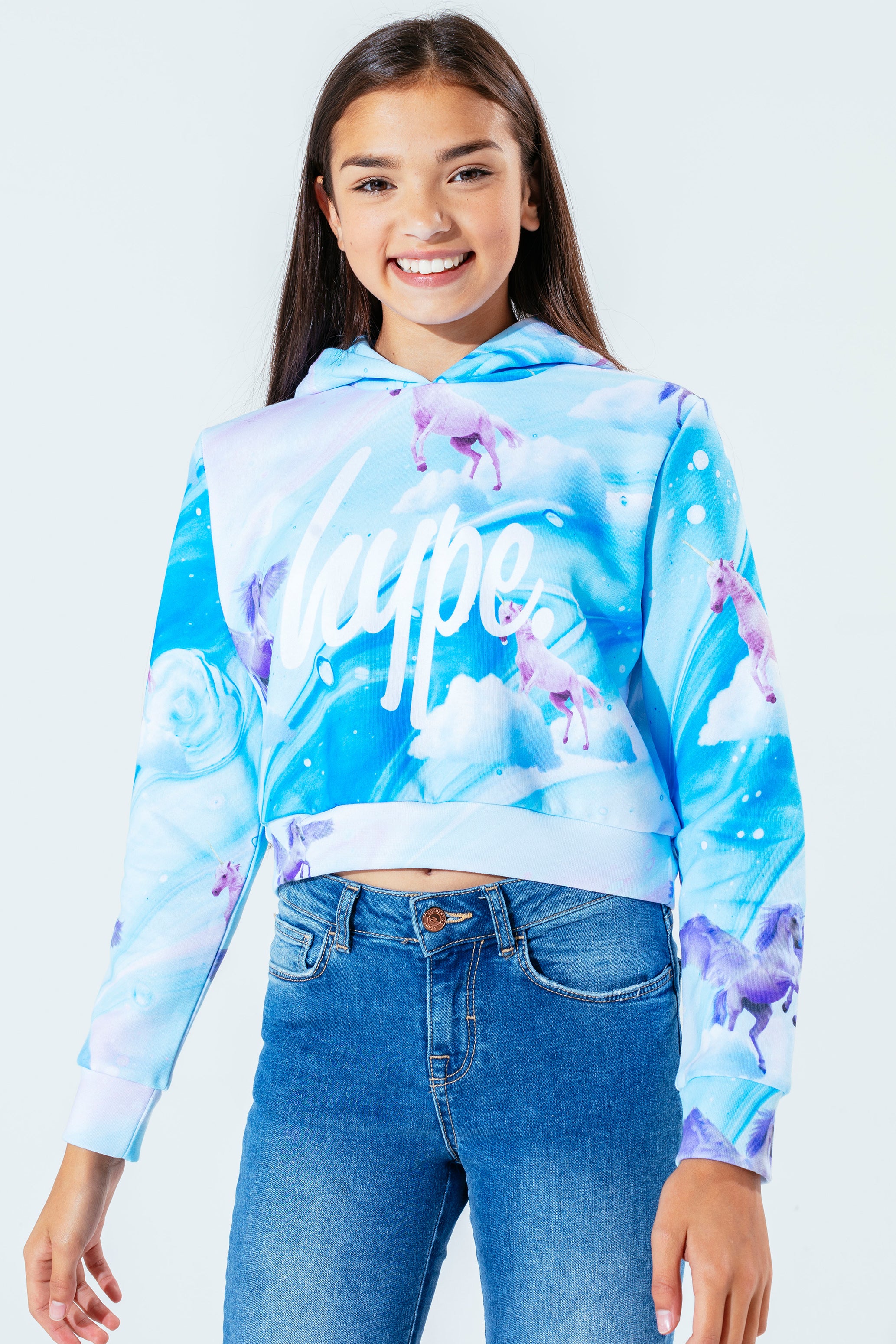 hype baby unicorn girls crop pullover hoodie