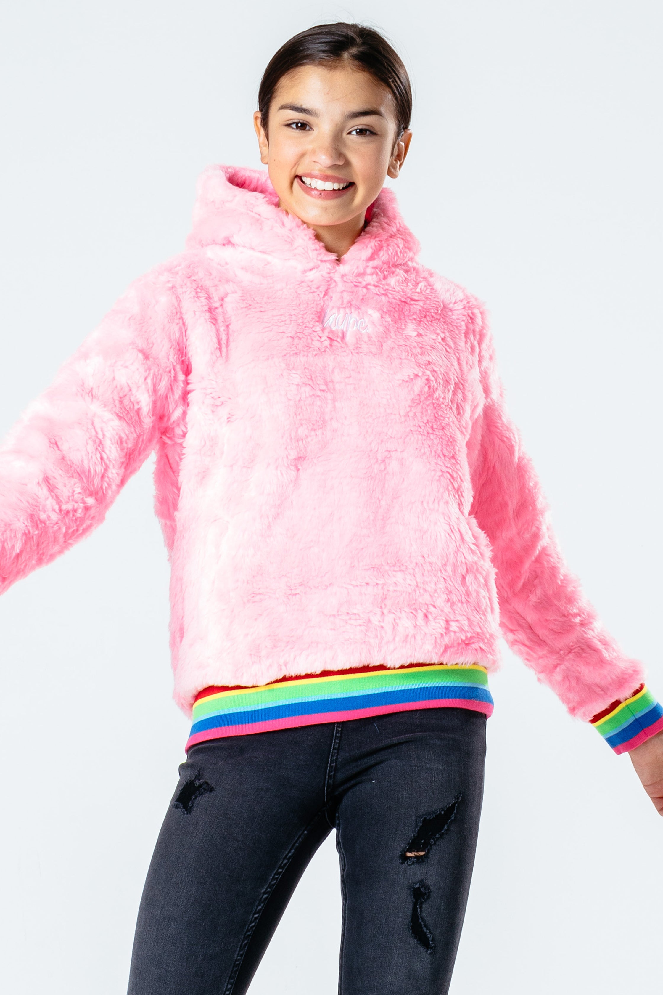 hype pink sherpa girls crop pullover hoodie