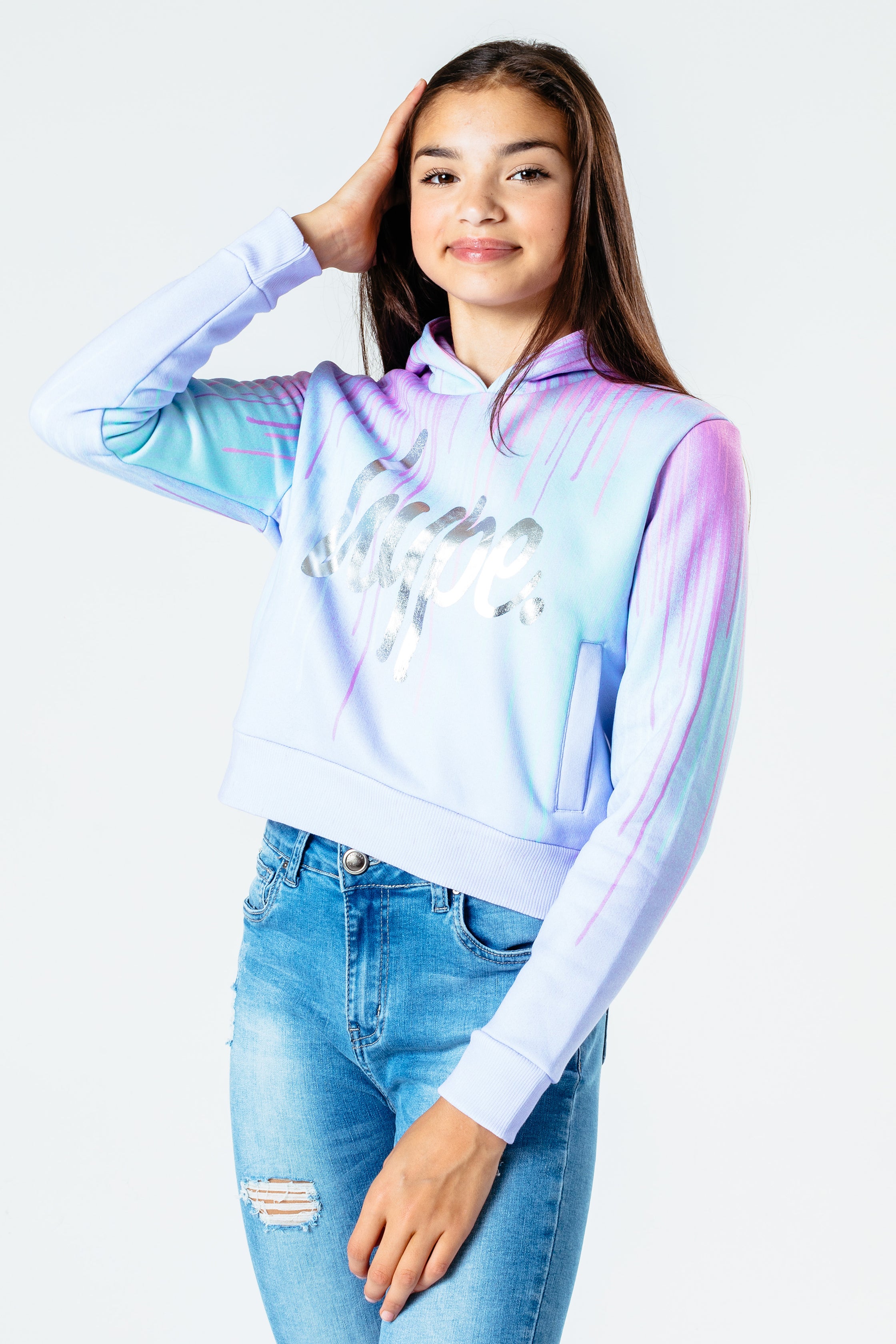 hype pastel drips girls crop pullover hoodie