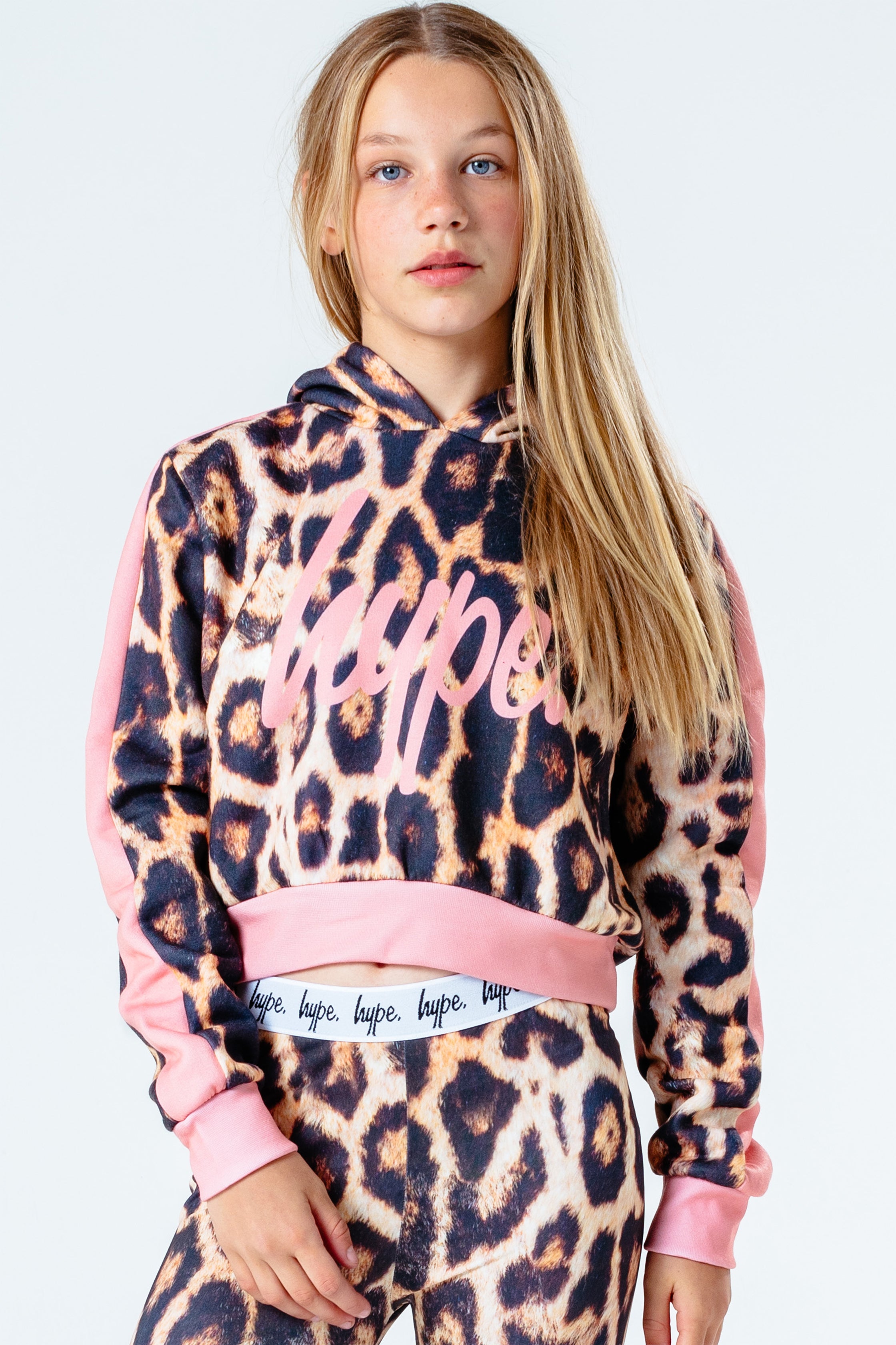 hype leopard girls crop pullover hoodie