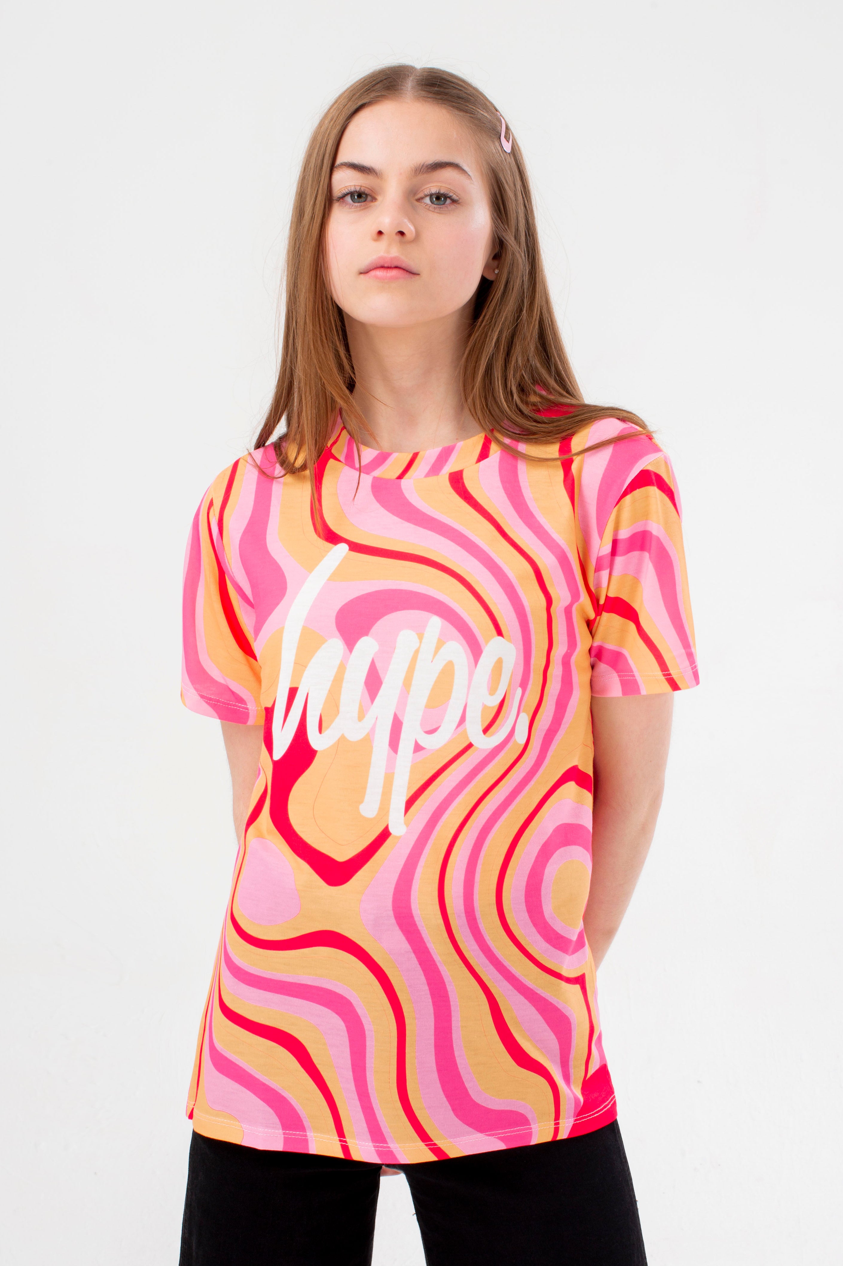 hype girls peach groovey script t-shirt