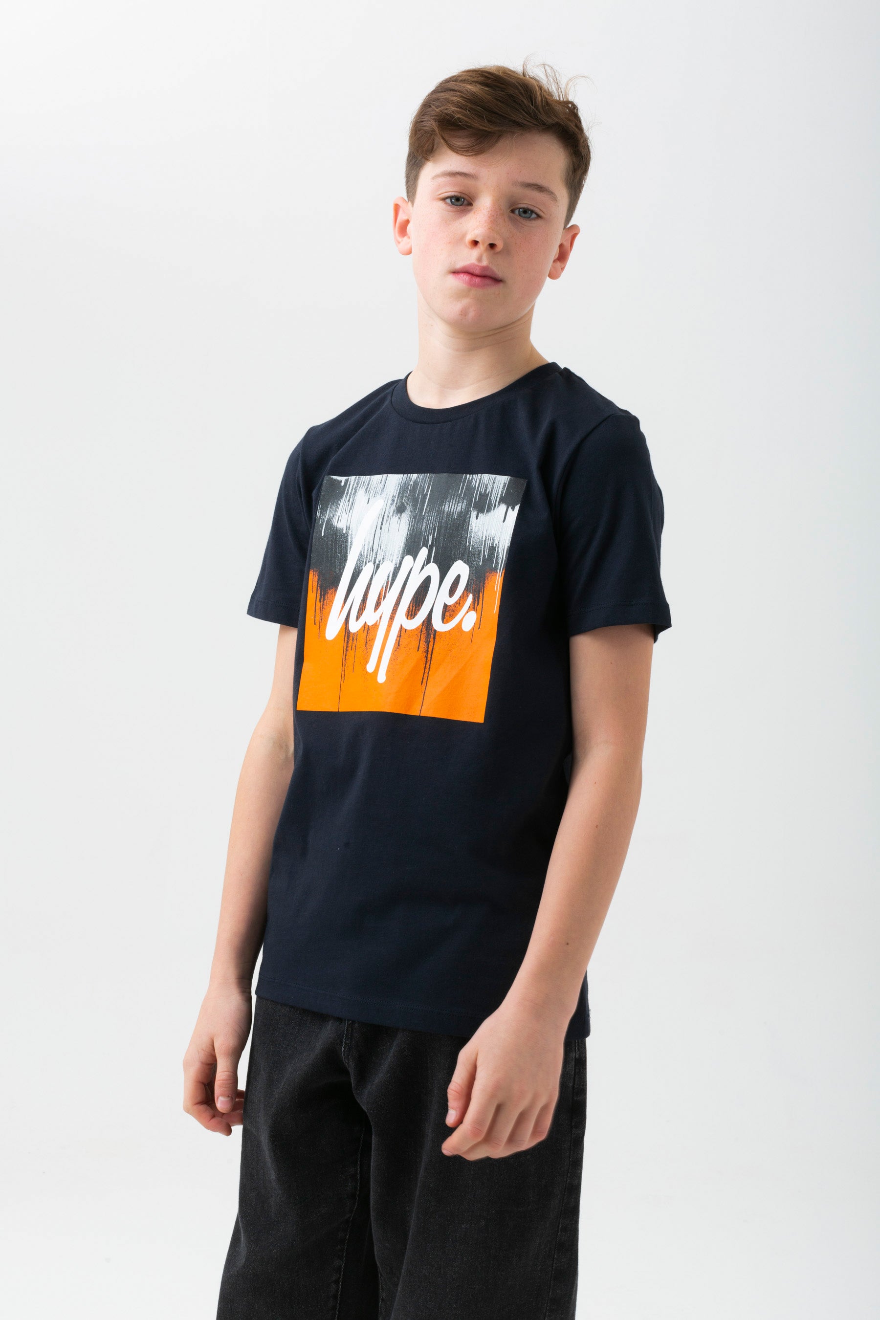 hype boys navy orange drips square t-shirt