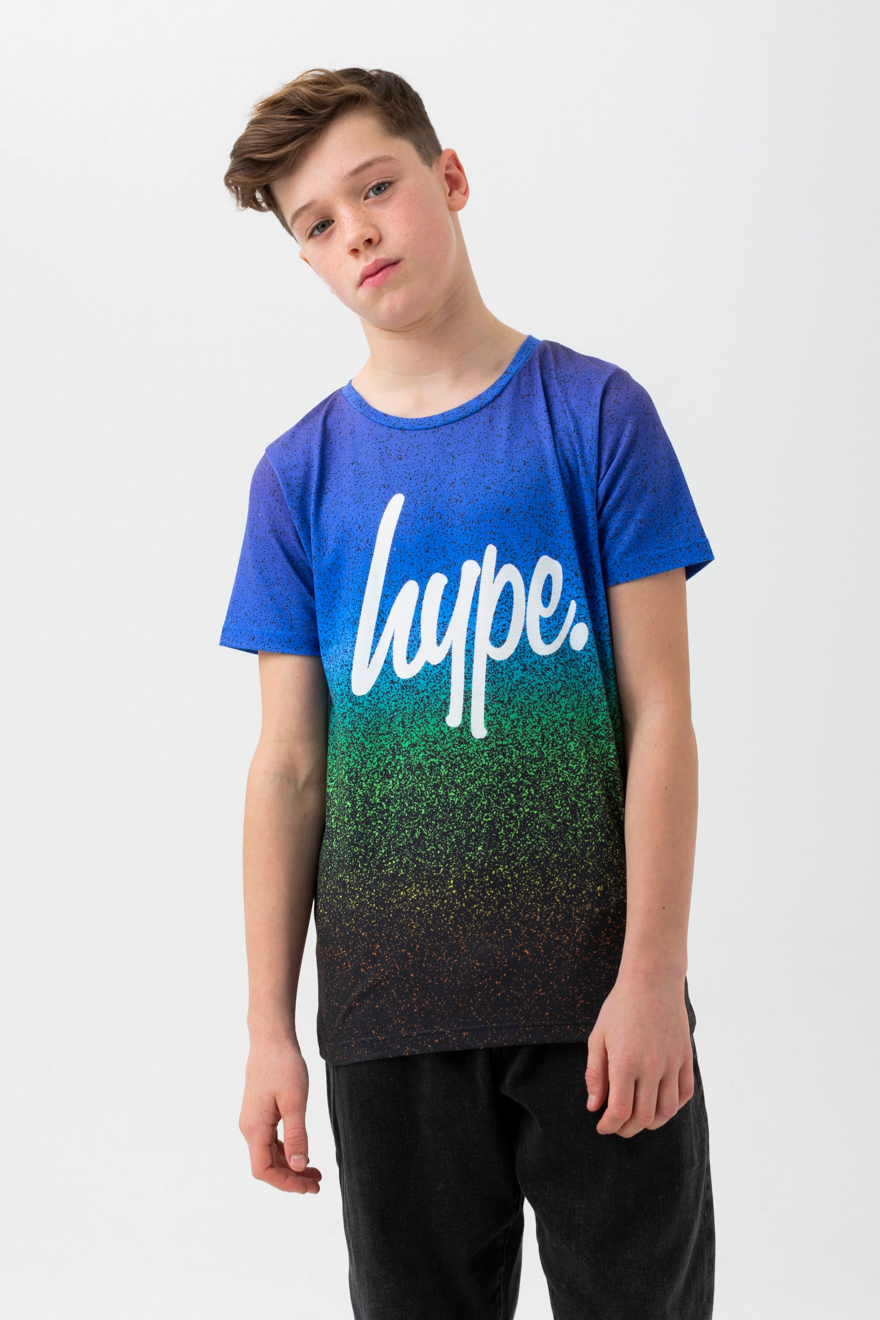 hype boys multi speckle fade script t-shirt