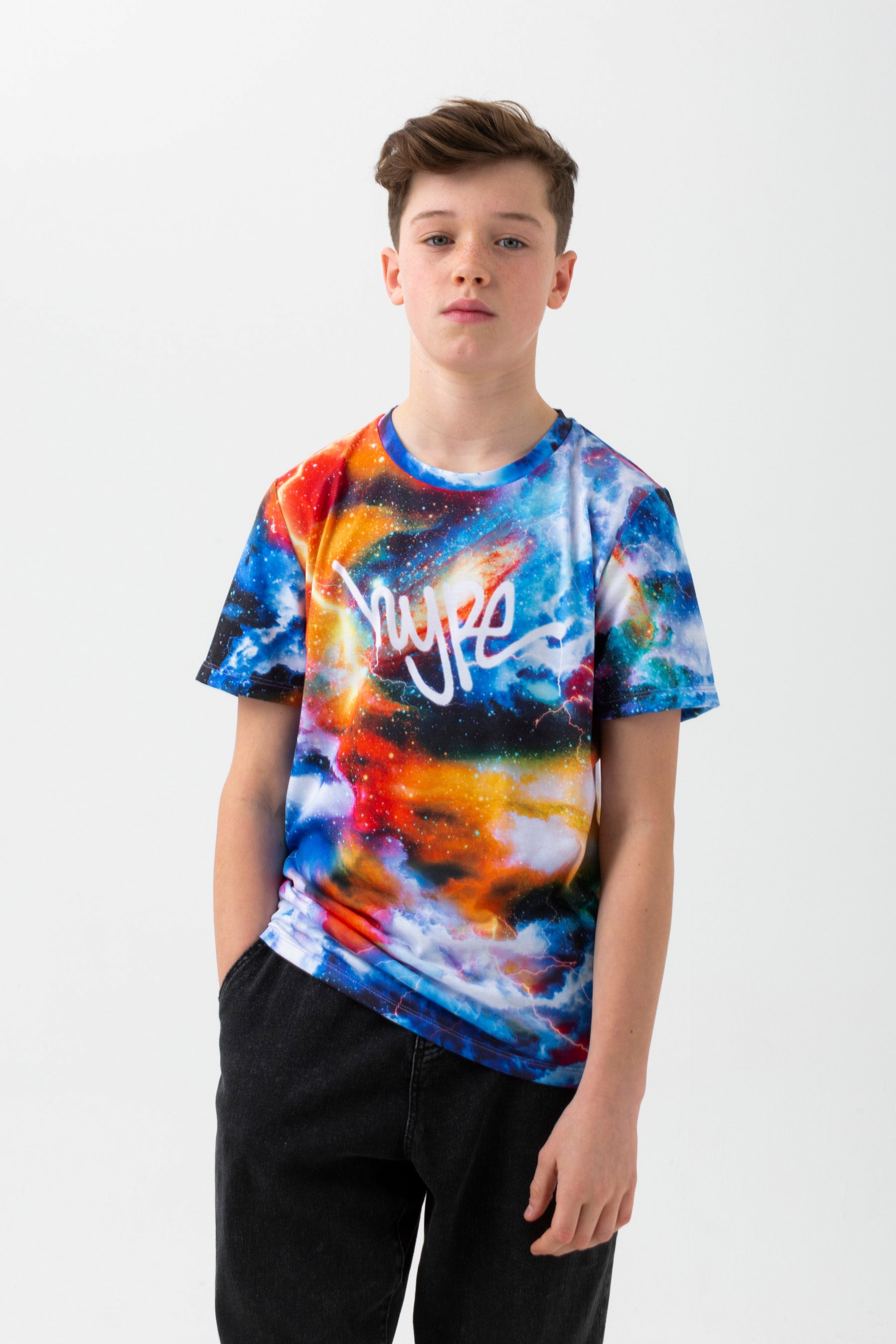 hype boys orange space thunder tag t-shirt