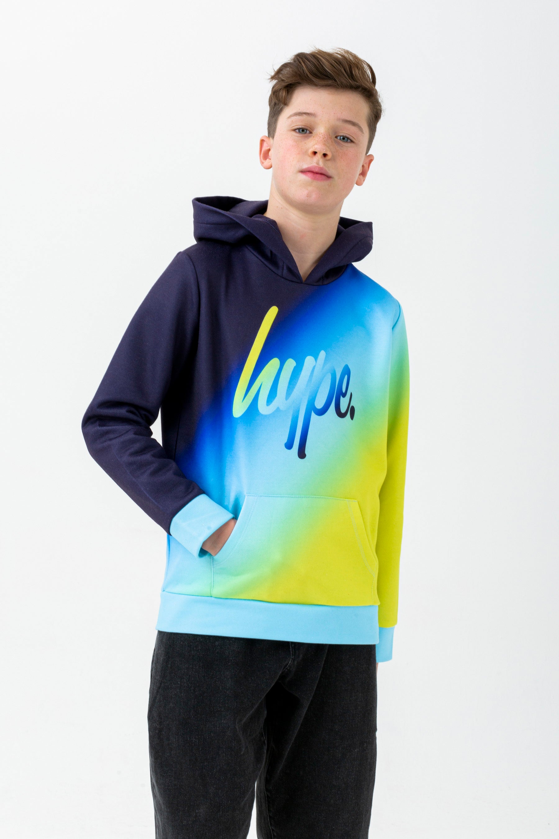 hype boys blue citrus script hoodie