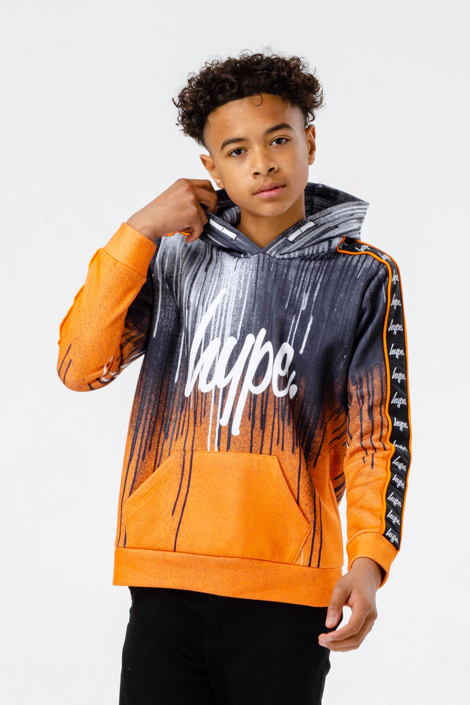 hype boys orange drips script hoodie