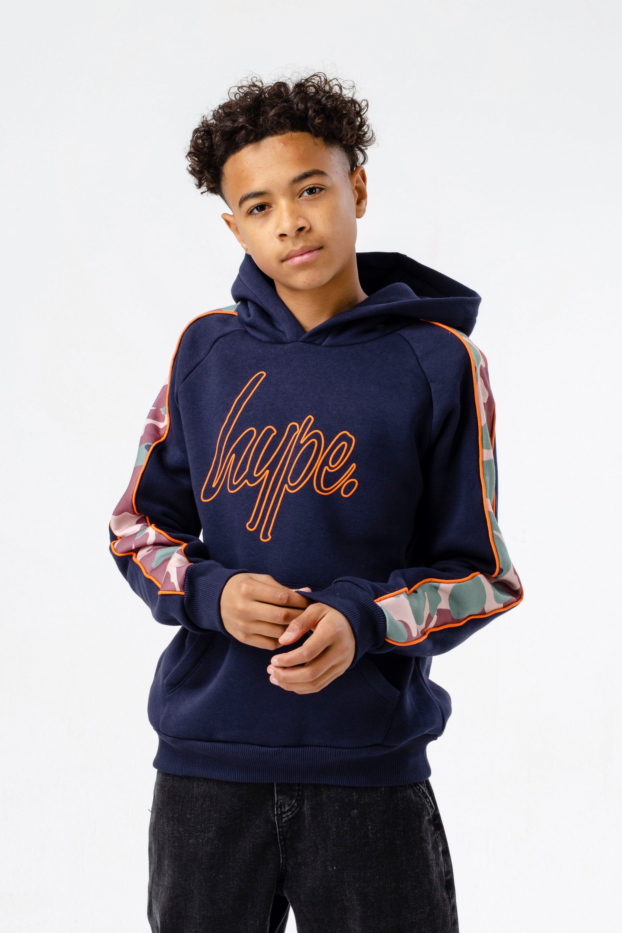 hype boys navy spring camo script hoodie