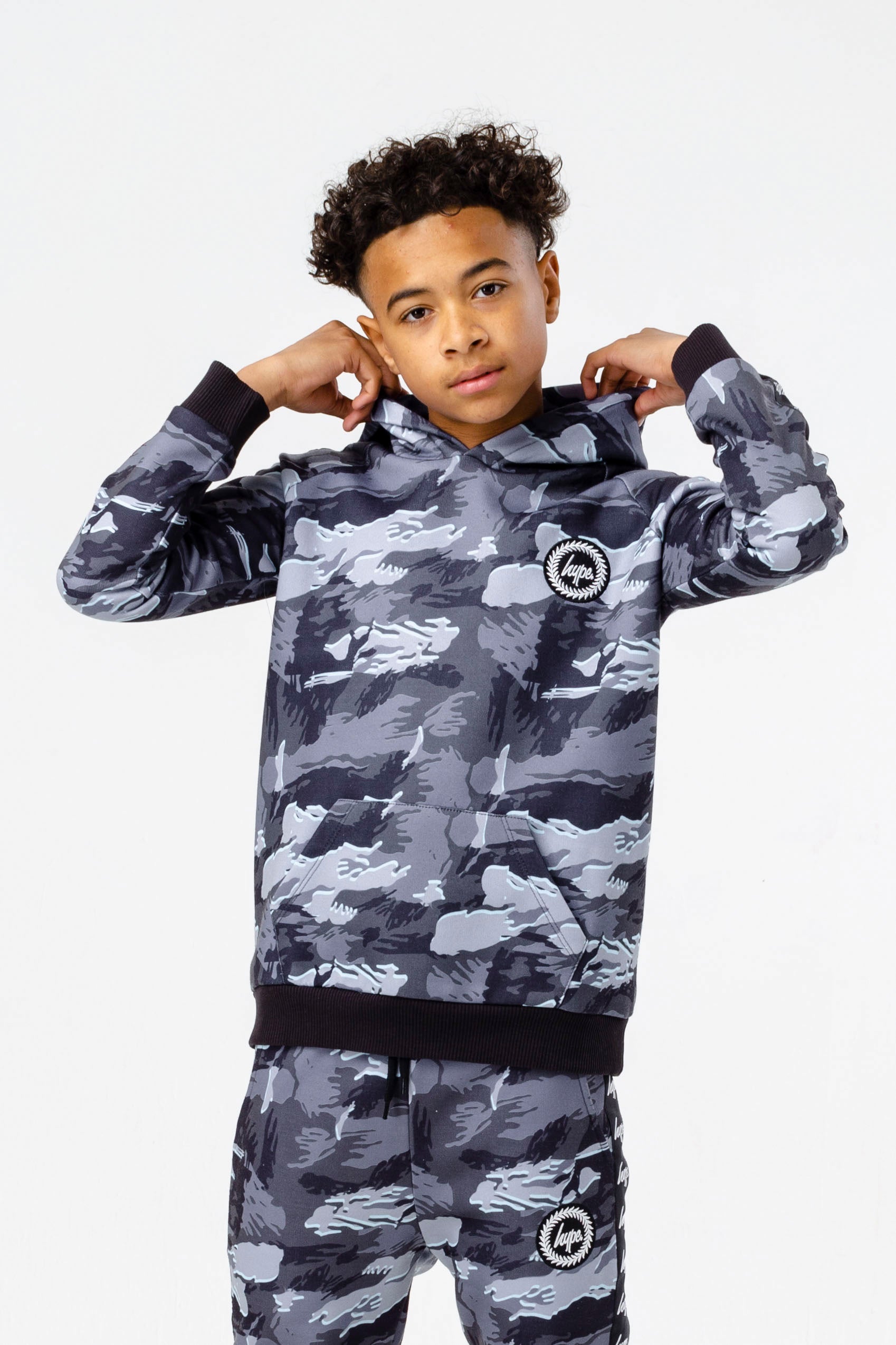 hype boys grey gloom camo crest hoodie