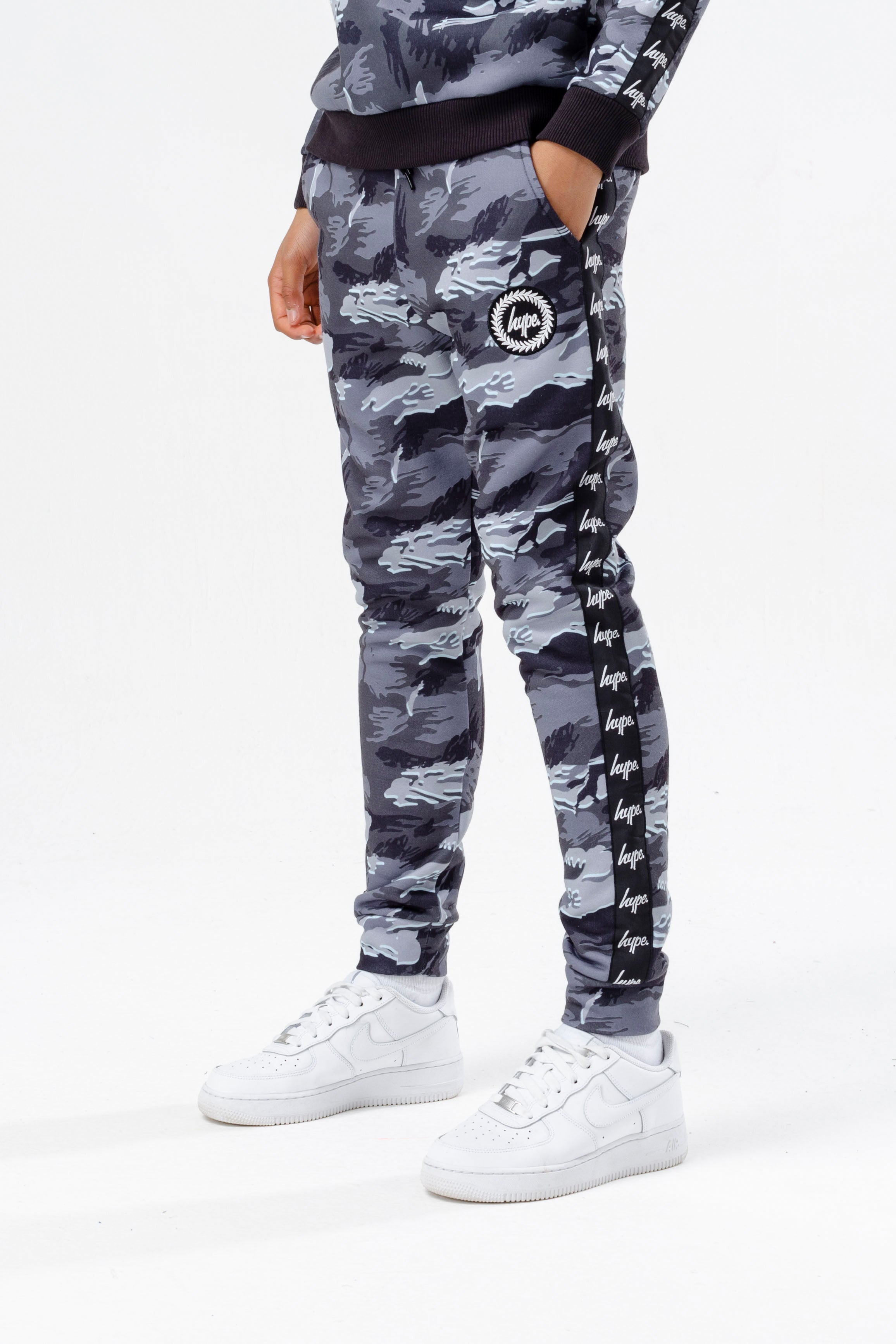 hype boys grey gloom camo crest joggers